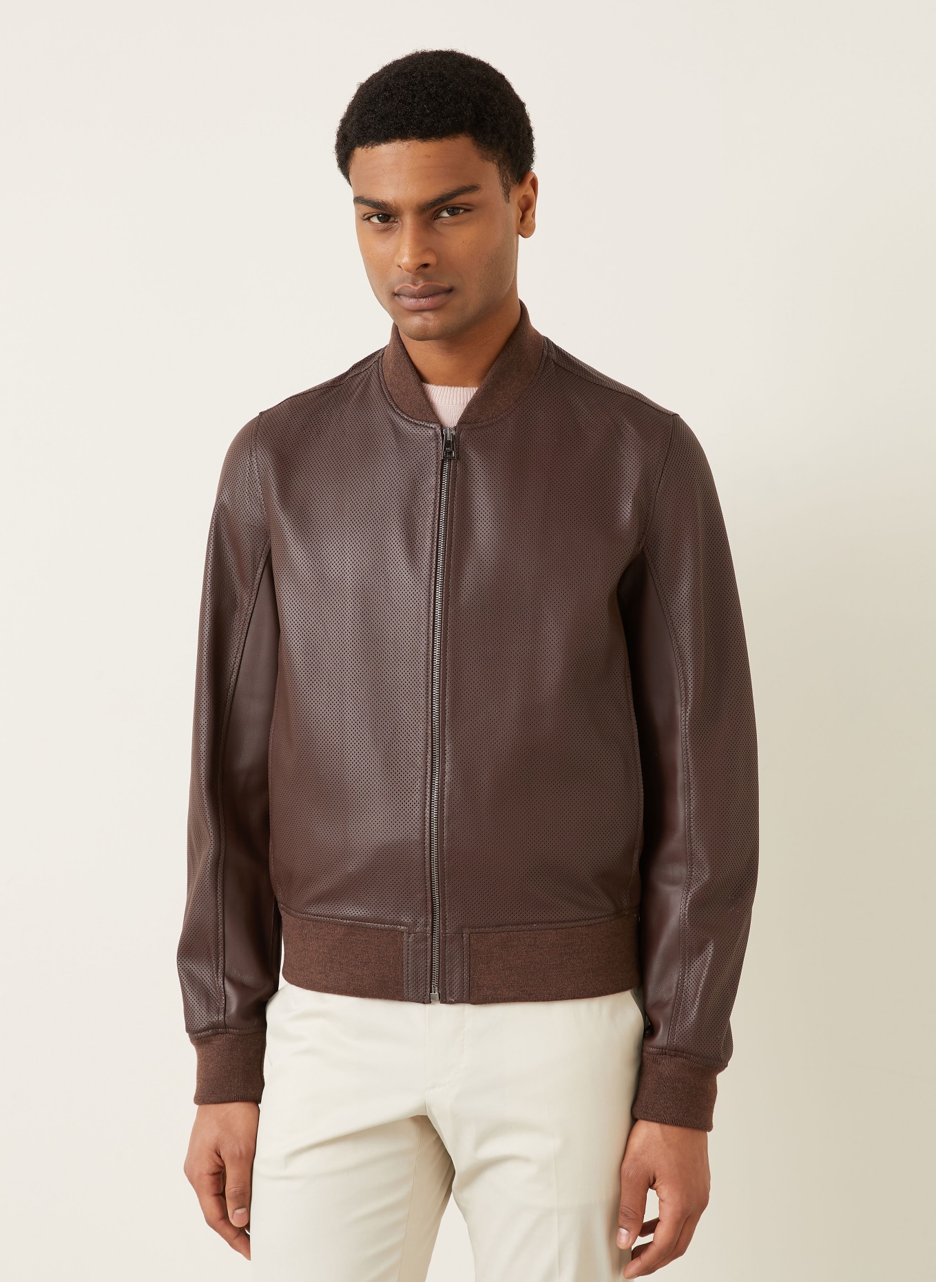 manzoni 24 leather jacket: DARK BROWN