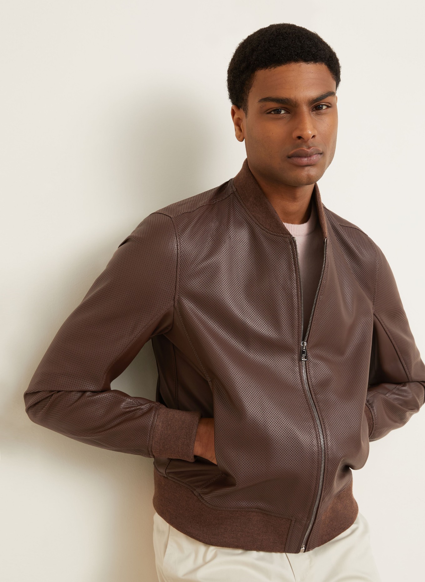 manzoni 24 leather jacket: DARK BROWN
