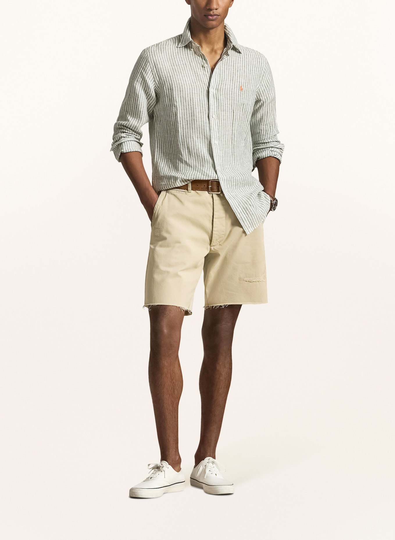 POLO RALPH LAUREN Leinenhemd Custom Fit: HELLGRÜN / WEISS