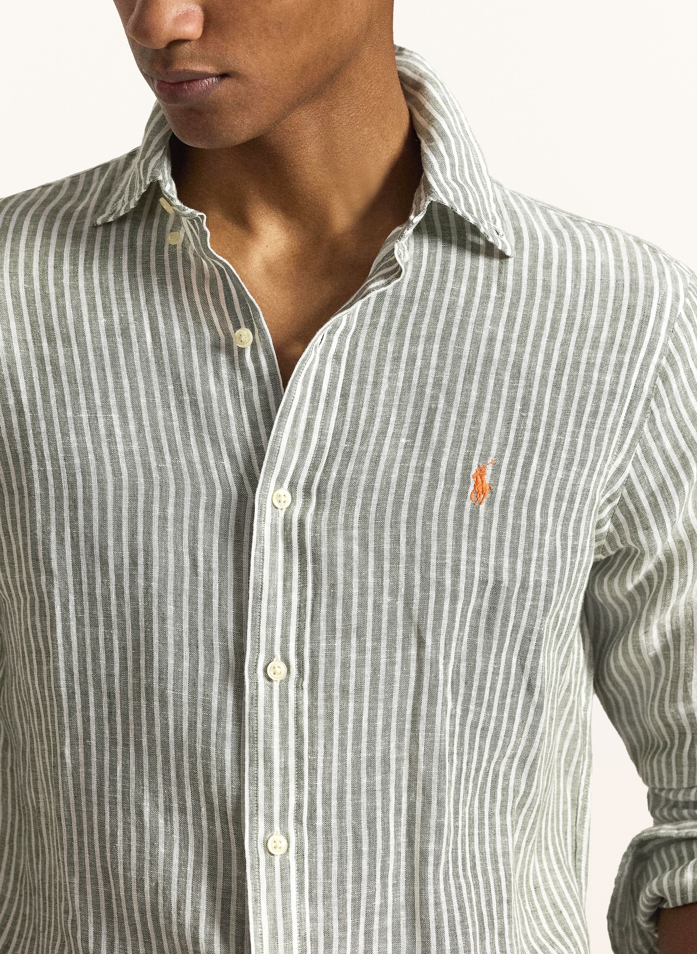 POLO RALPH LAUREN Leinenhemd Custom Fit: HELLGRÜN / WEISS