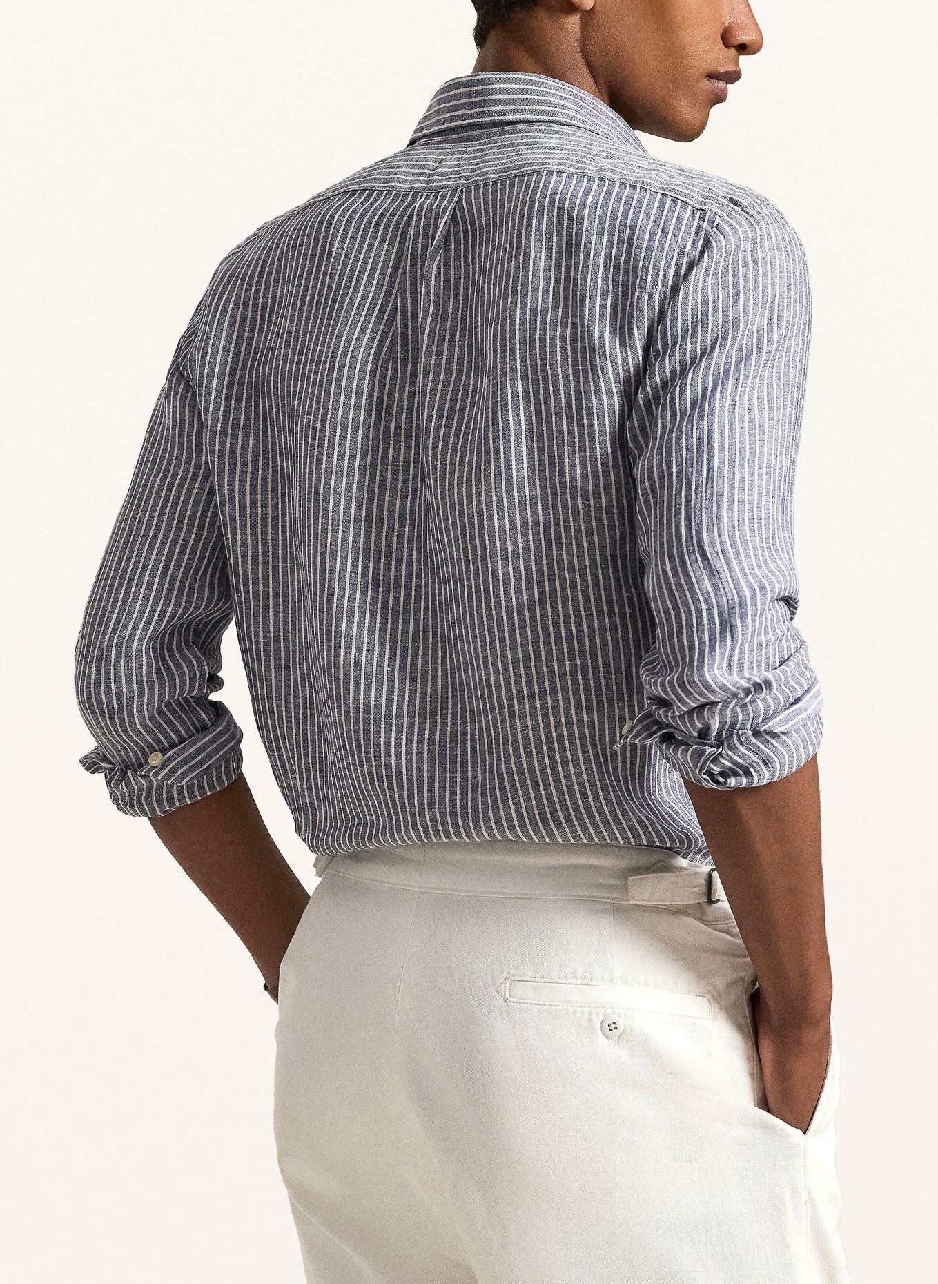 POLO RALPH LAUREN Leinenhemd Custom Fit: DUNKELBLAU / WEISS