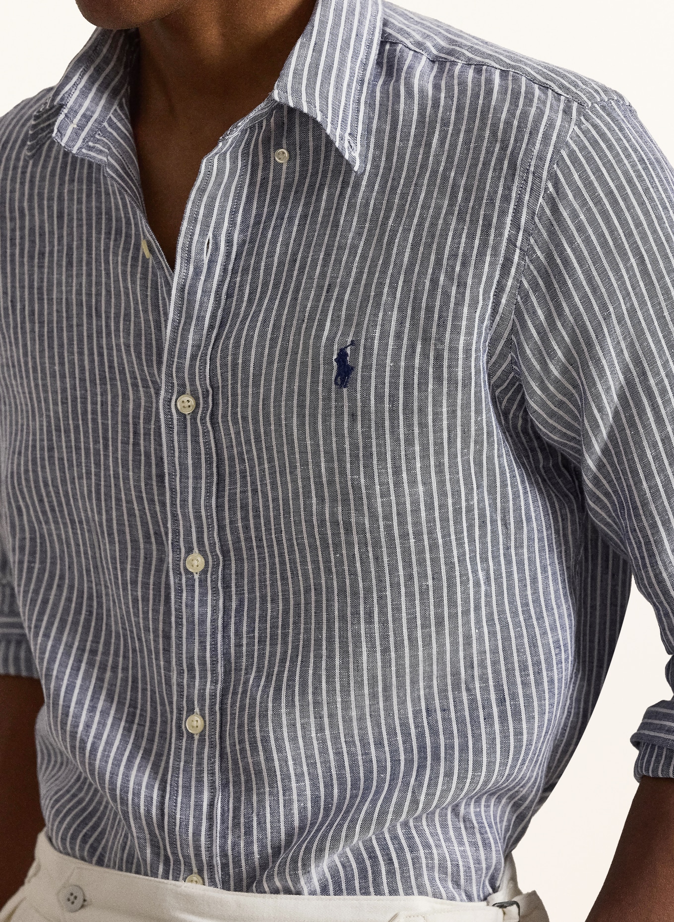 POLO RALPH LAUREN Leinenhemd Custom Fit: DUNKELBLAU / WEISS