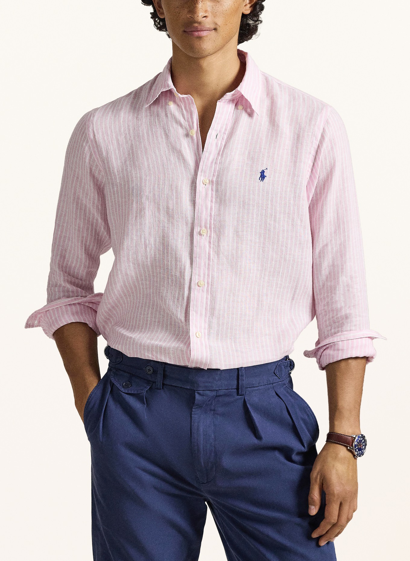POLO RALPH LAUREN Leinenhemd Custom Fit: ROSA / WEISS