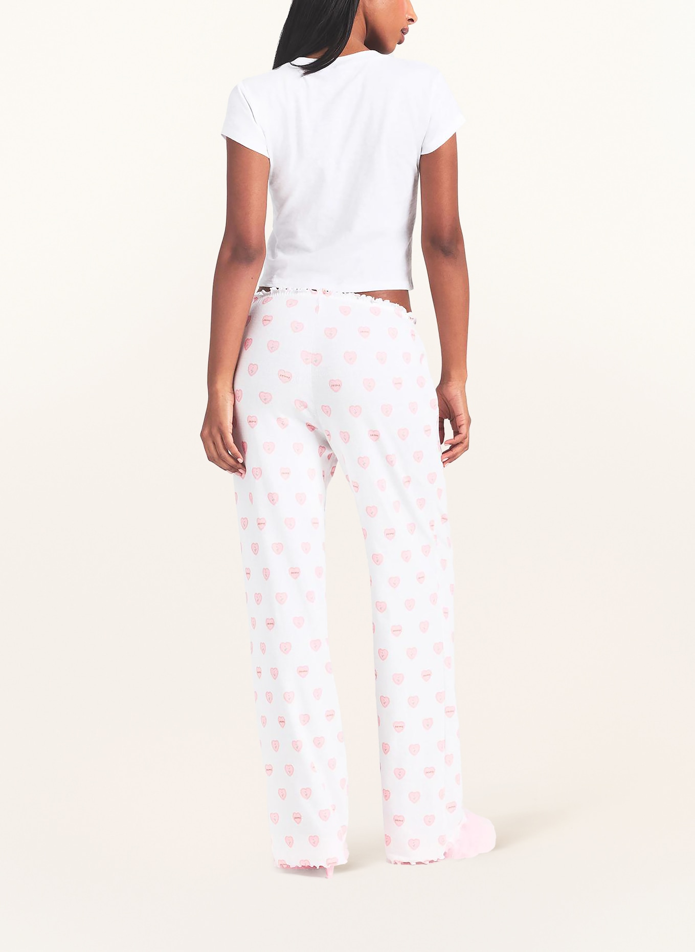 SKIMS Spací kalhoty LOGO POINTELLE: SNOW LACE HEARTS