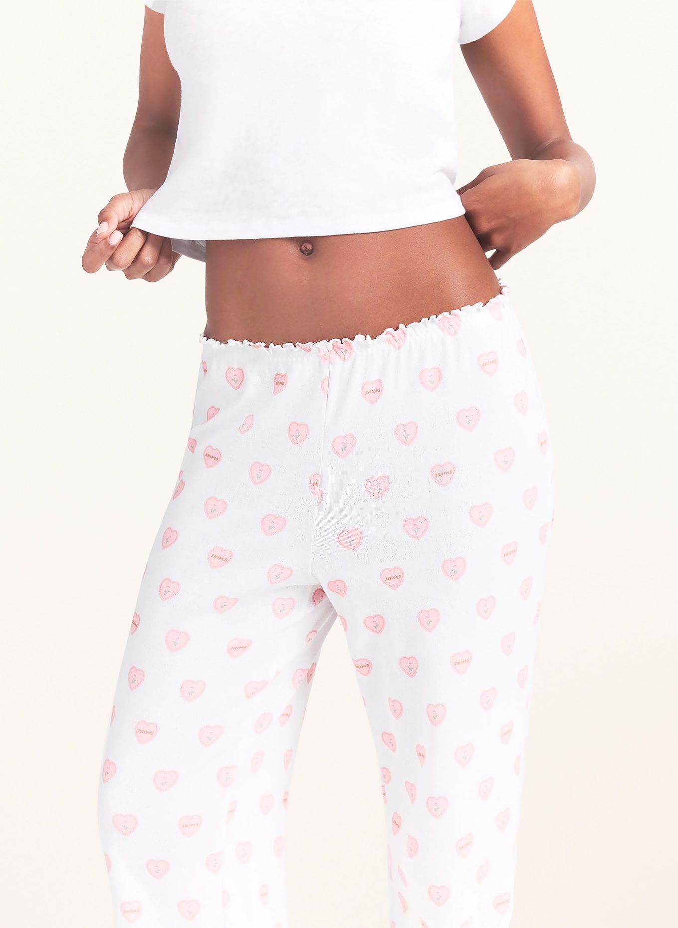 SKIMS Spací kalhoty LOGO POINTELLE: SNOW LACE HEARTS