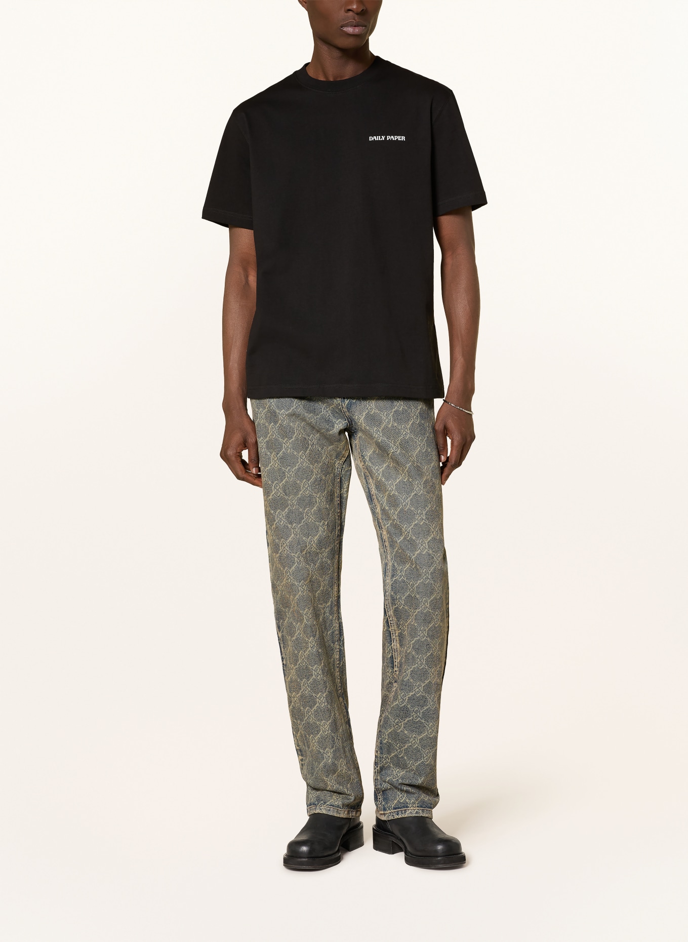 DAILY PAPER Tričko CHAIN SHIELD: ČERNÁ / ŠEDÁ