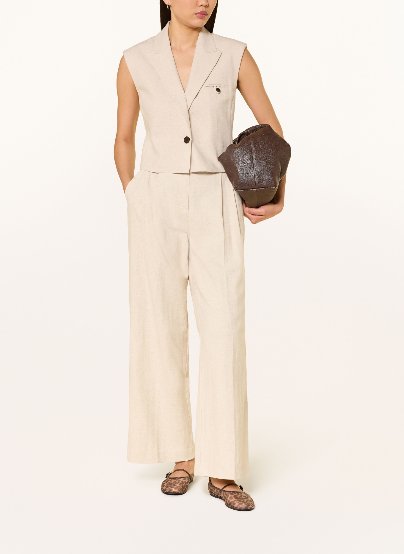 co'couture Blazer vest with linen: LIGHT BROWN