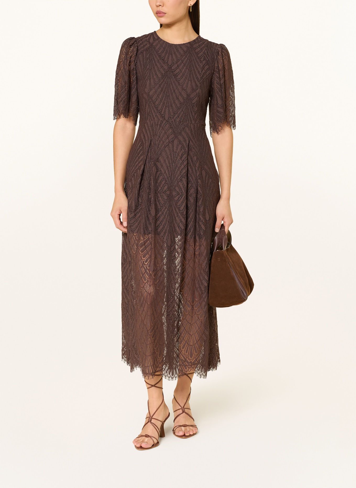 co'couture robe en dentelle: MARRON FONCÉ