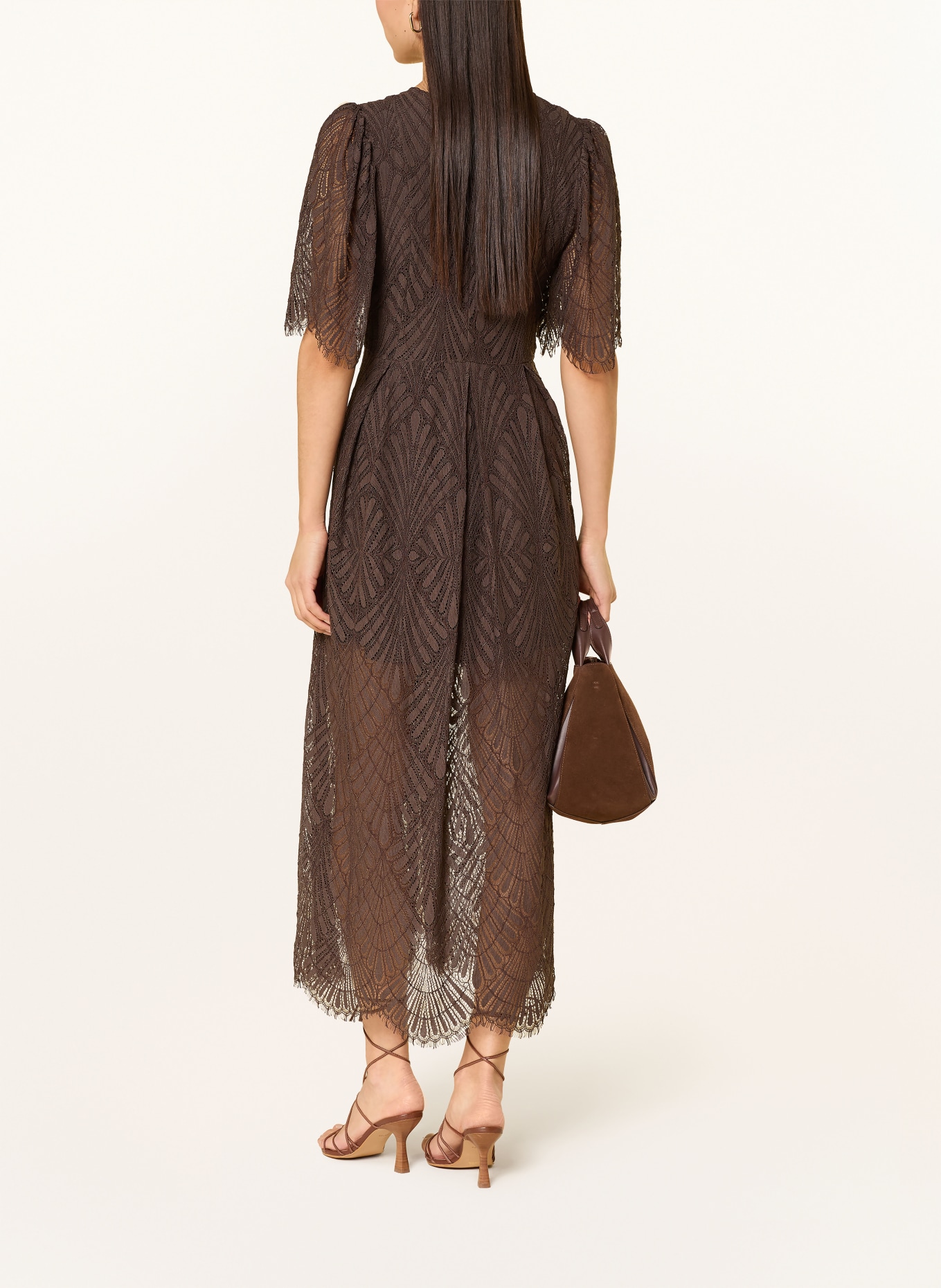 co'couture robe en dentelle: MARRON FONCÉ