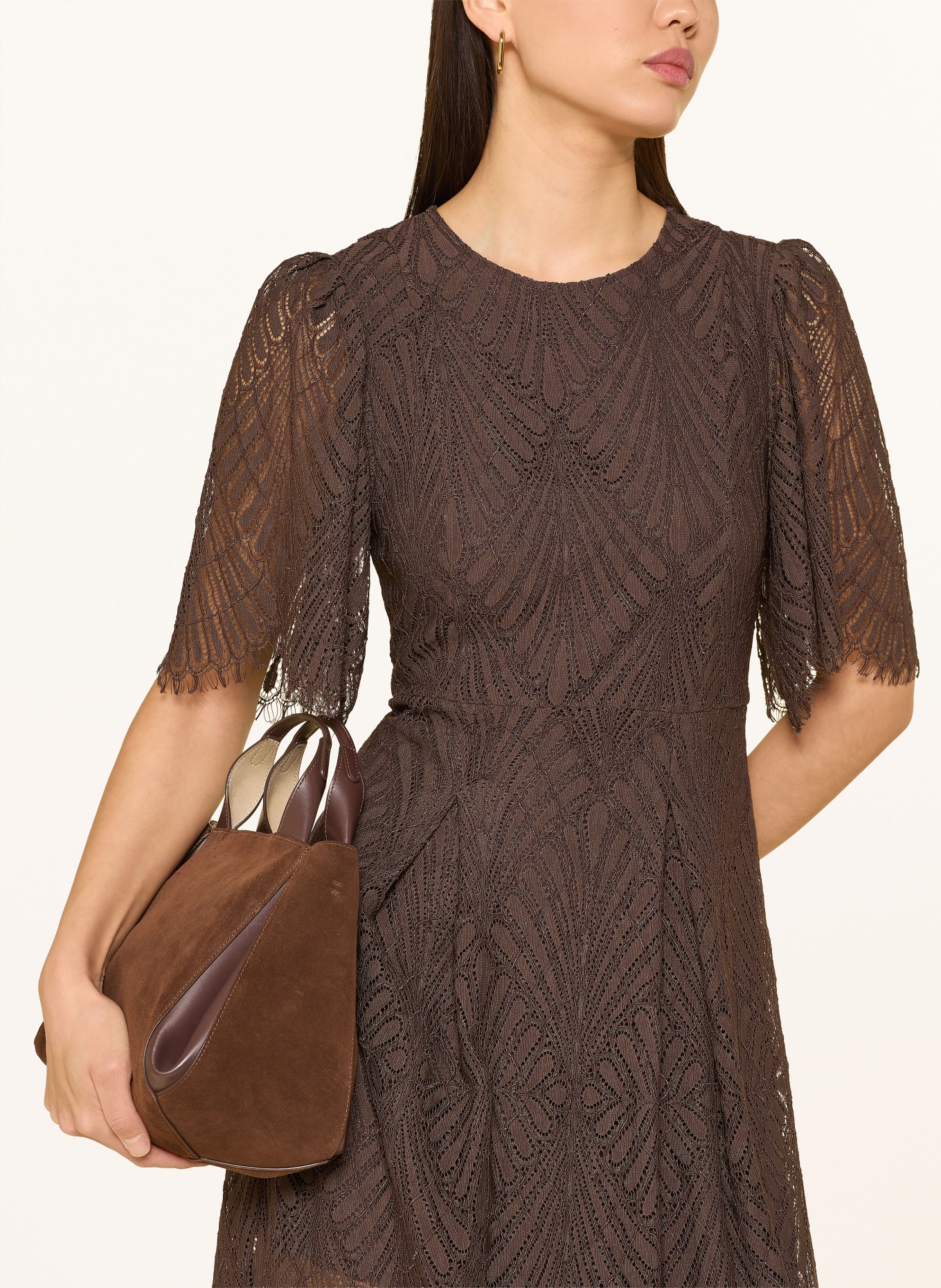 co'couture robe en dentelle: MARRON FONCÉ