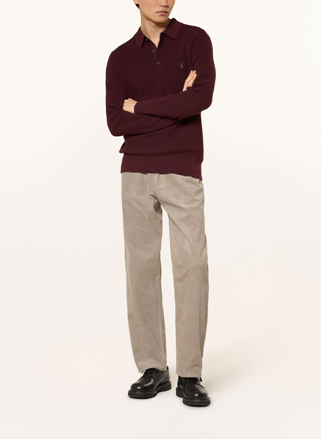 ALLSAINTS Pletené polo tričko ASPEN: TMAVĚ ČERVENÁ