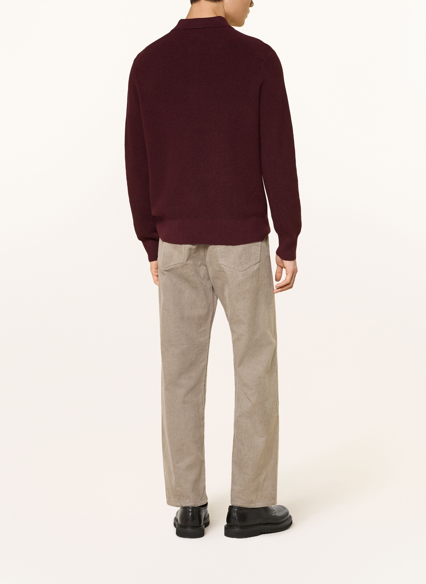 ALLSAINTS Pletené polo tričko ASPEN: TMAVĚ ČERVENÁ