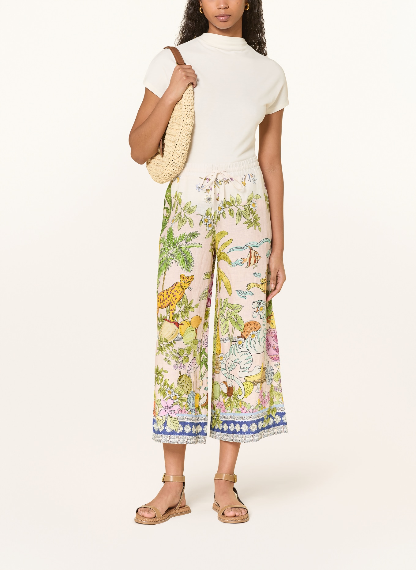 CAMBIO Leinen-Culotte CANDICE: ROSÉ / DUNKELGELB / GRÜN