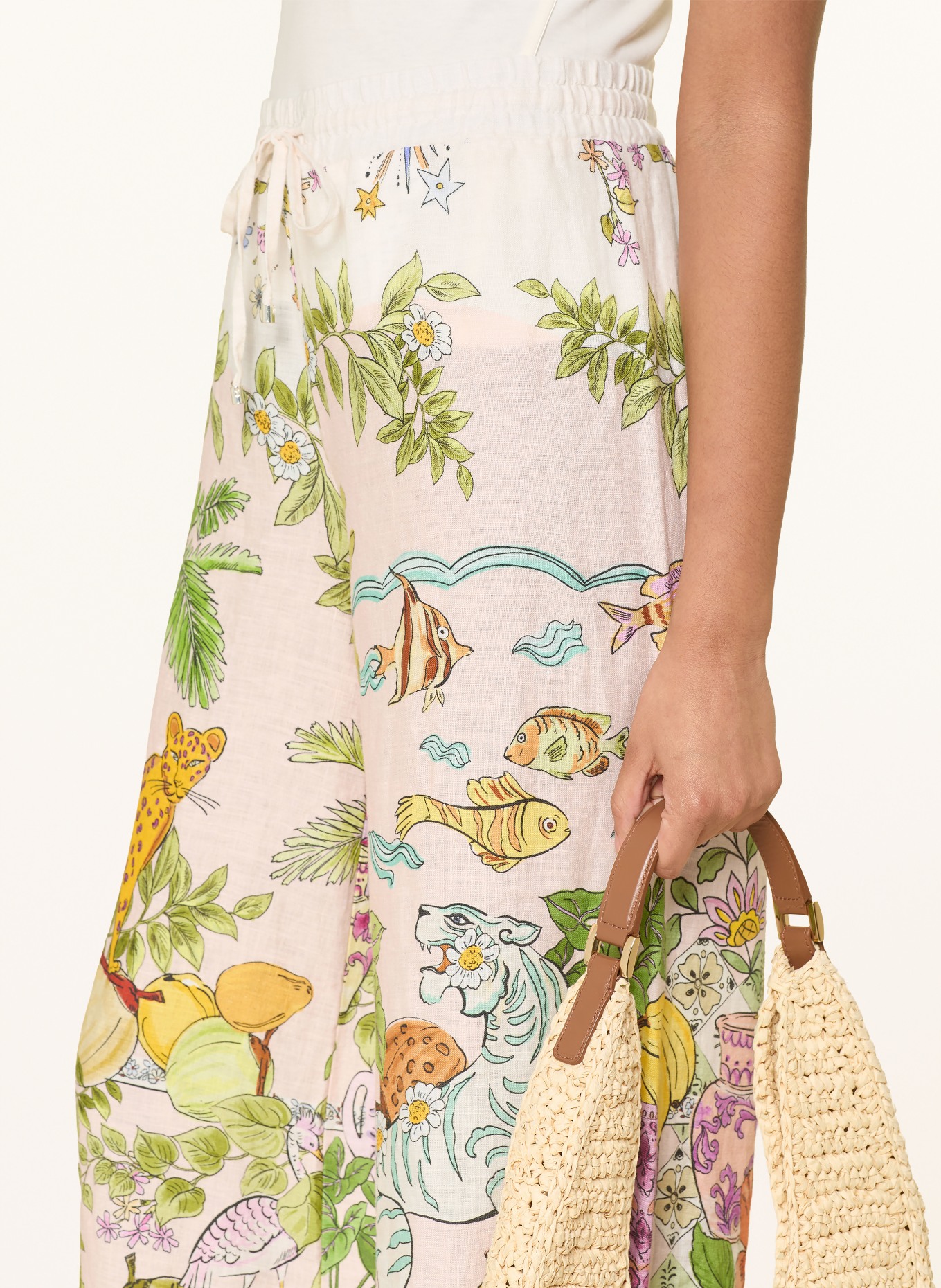 CAMBIO Leinen-Culotte CANDICE: ROSÉ / DUNKELGELB / GRÜN