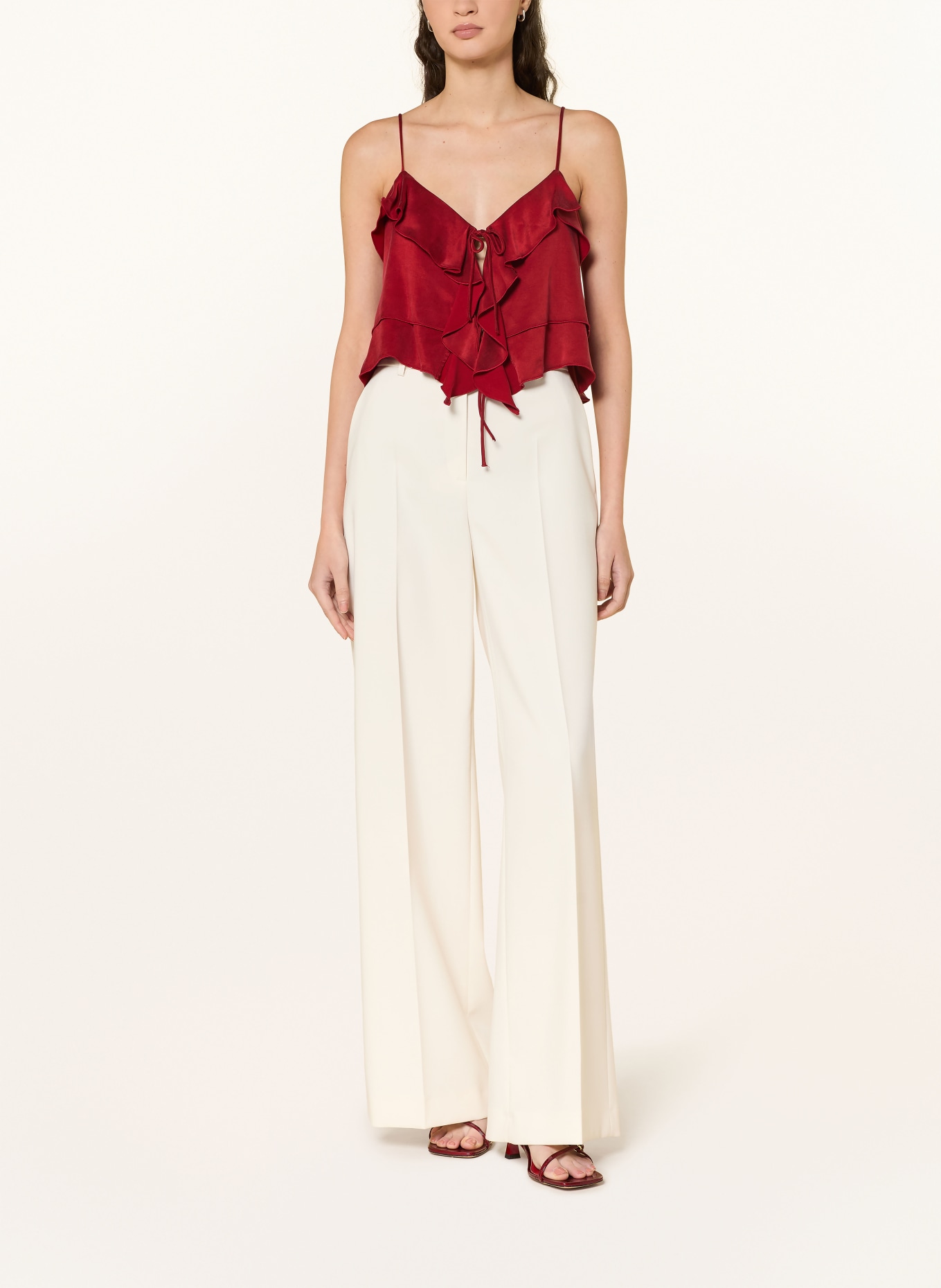 NINETY-9 ROMANTIC cropped top with flounces: DARK RED