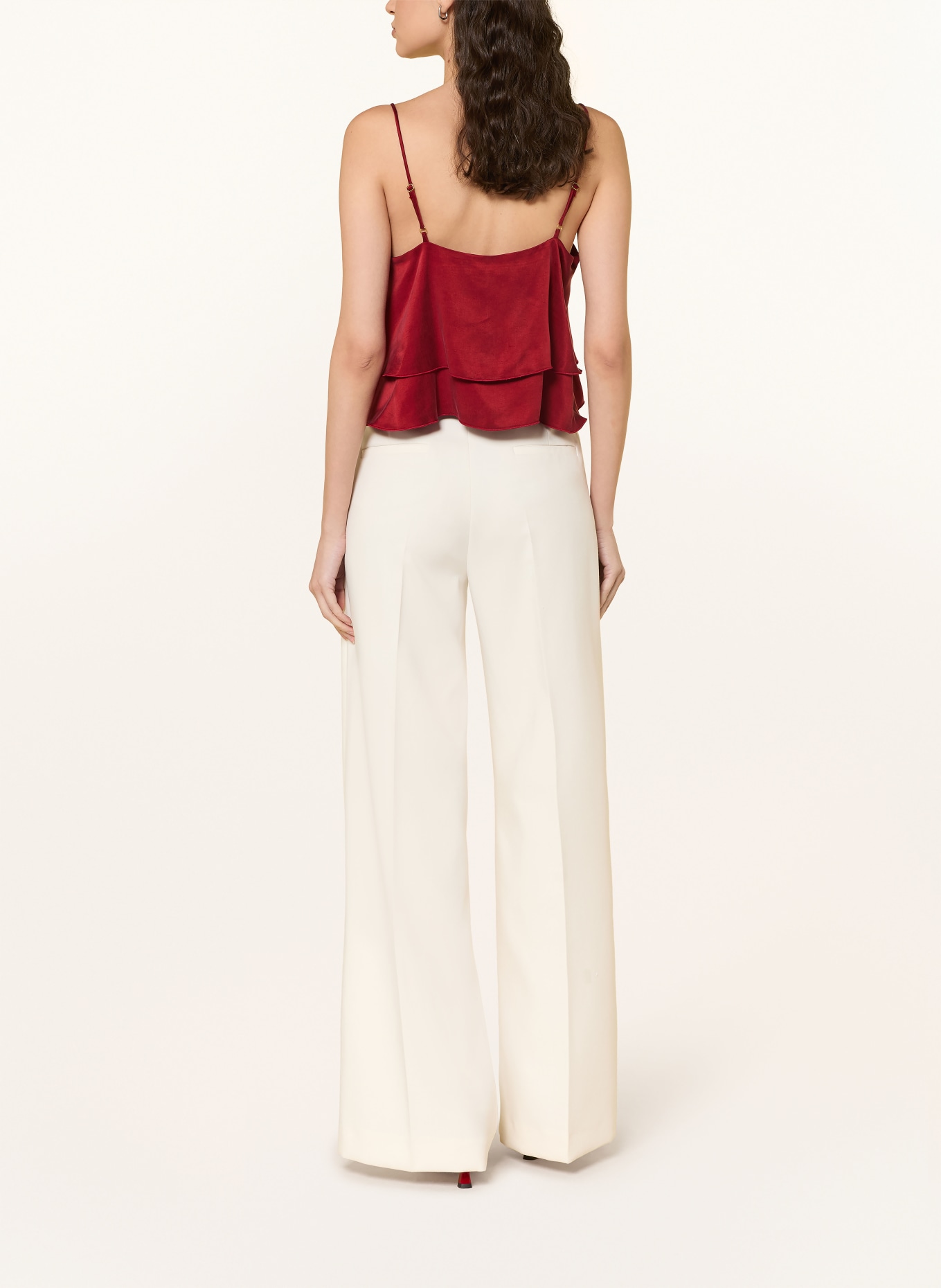 NINETY-9 ROMANTIC cropped top with flounces: DARK RED