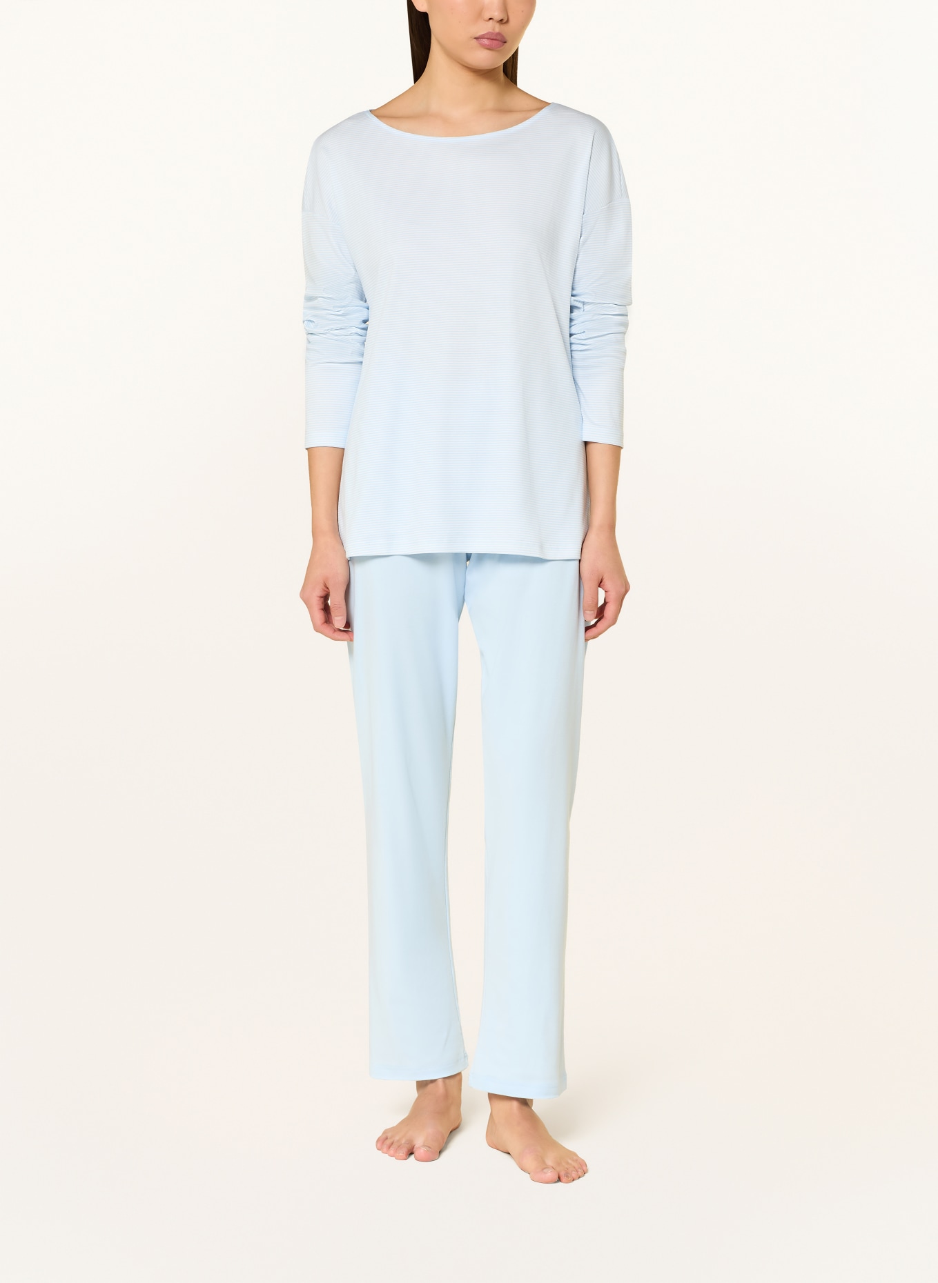 mey Schlafanzug Serie SIMPLE STRIPES: HELLBLAU / WEISS