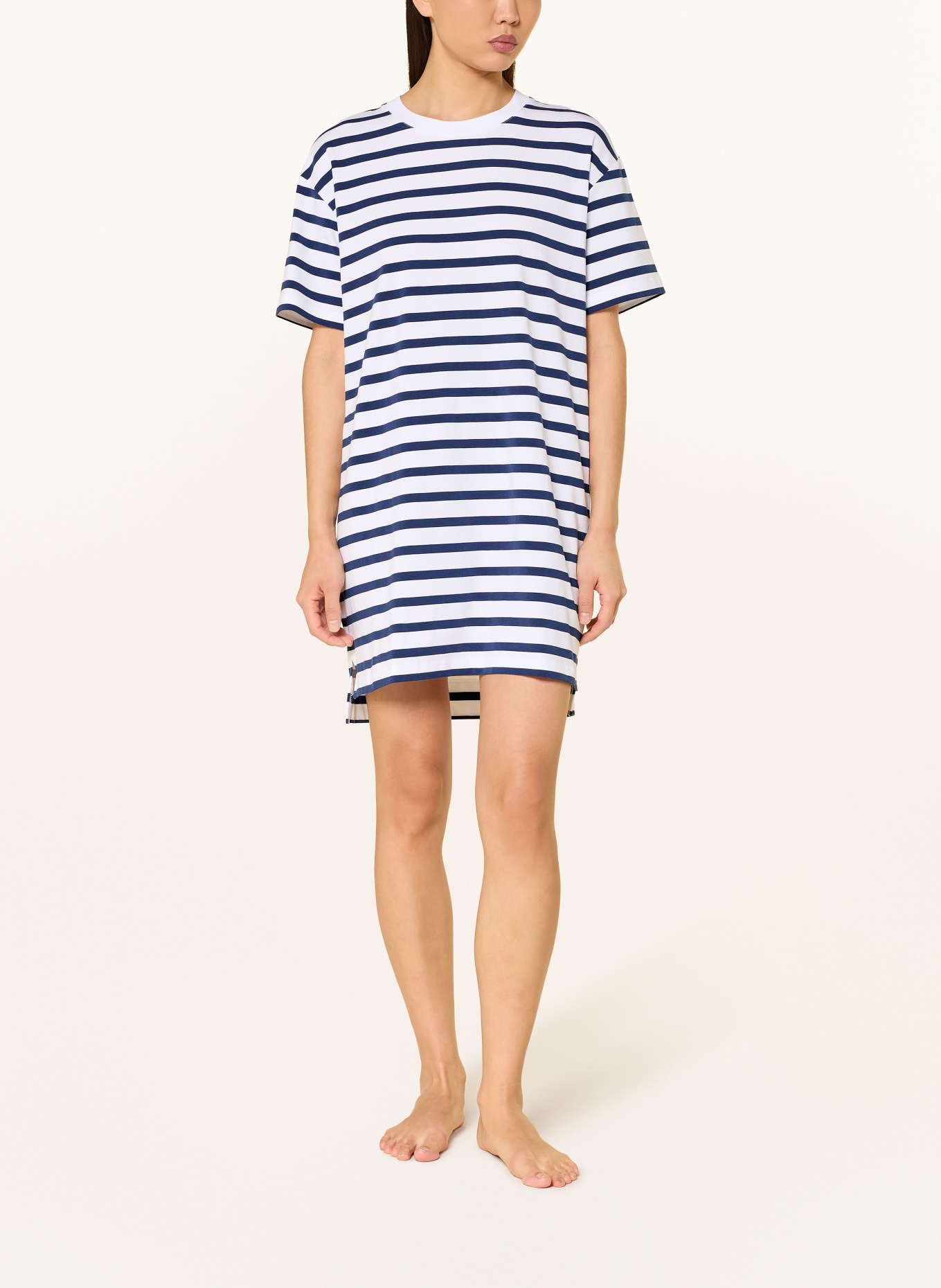 mey Nachthemd Serie BREEZY STRIPES: WEISS / DUNKELBLAU