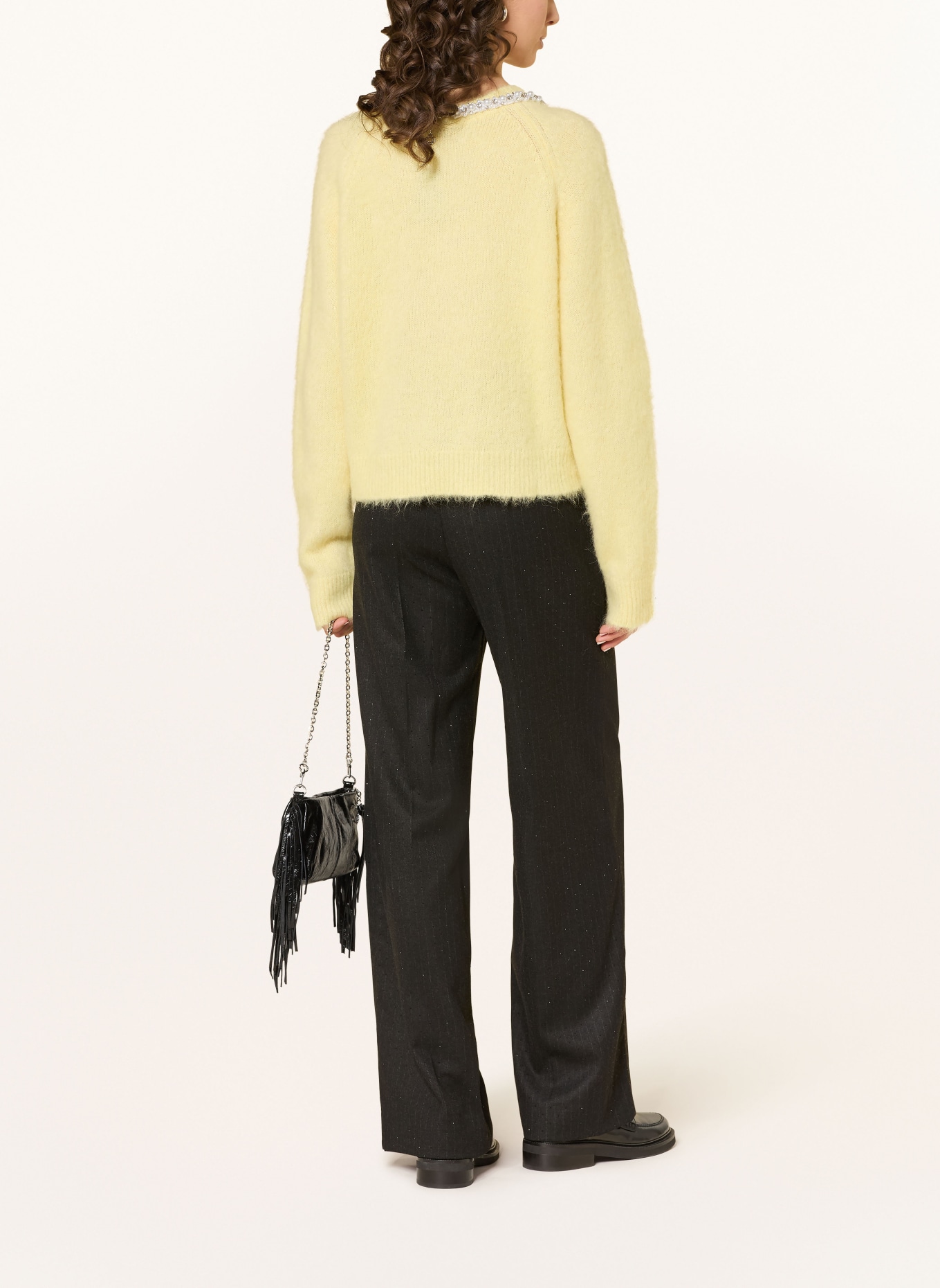 maje Spodnie Marlene z kamieniami ozdobnymi: CZARNY