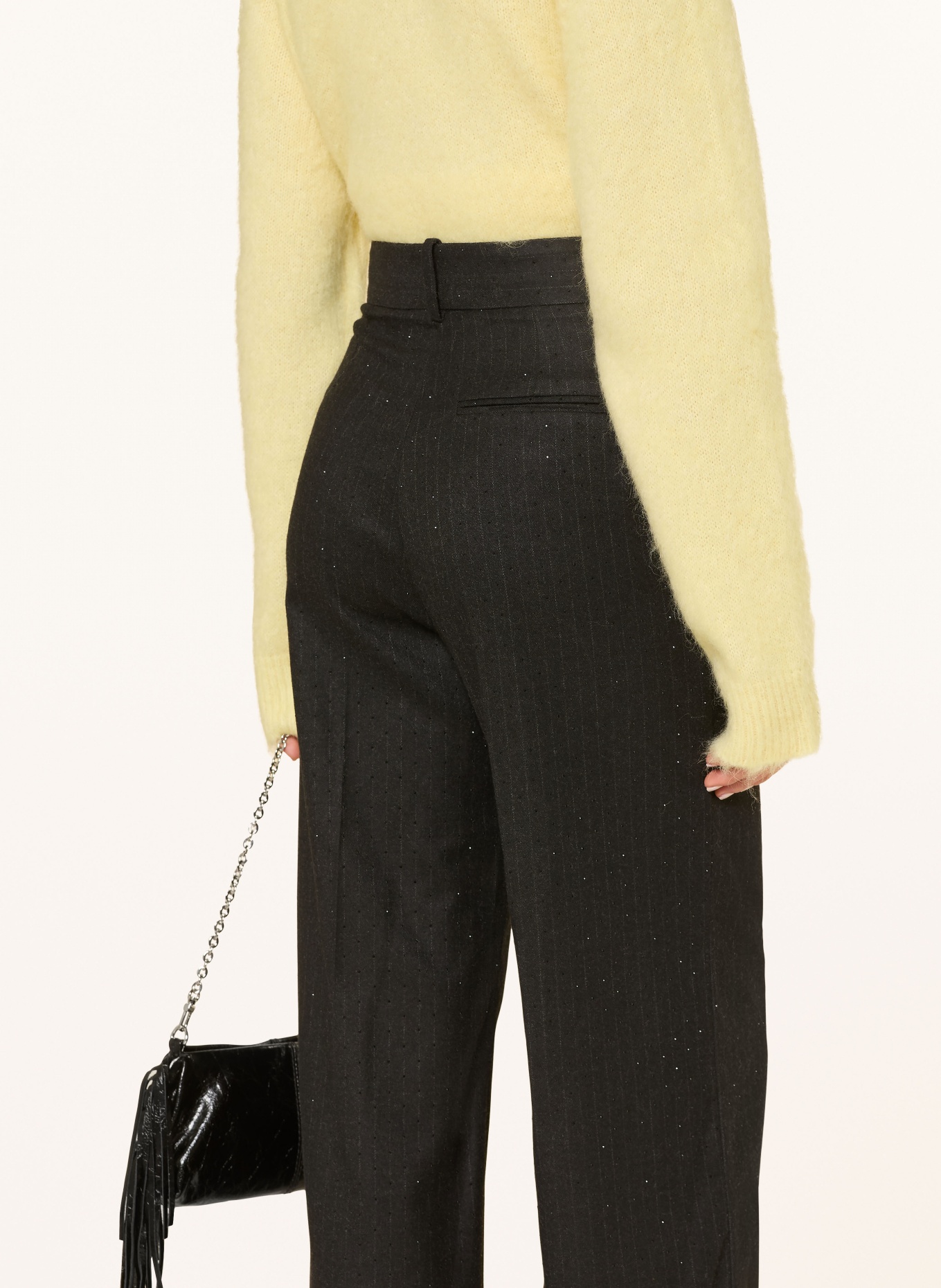 maje Spodnie Marlene z kamieniami ozdobnymi: CZARNY