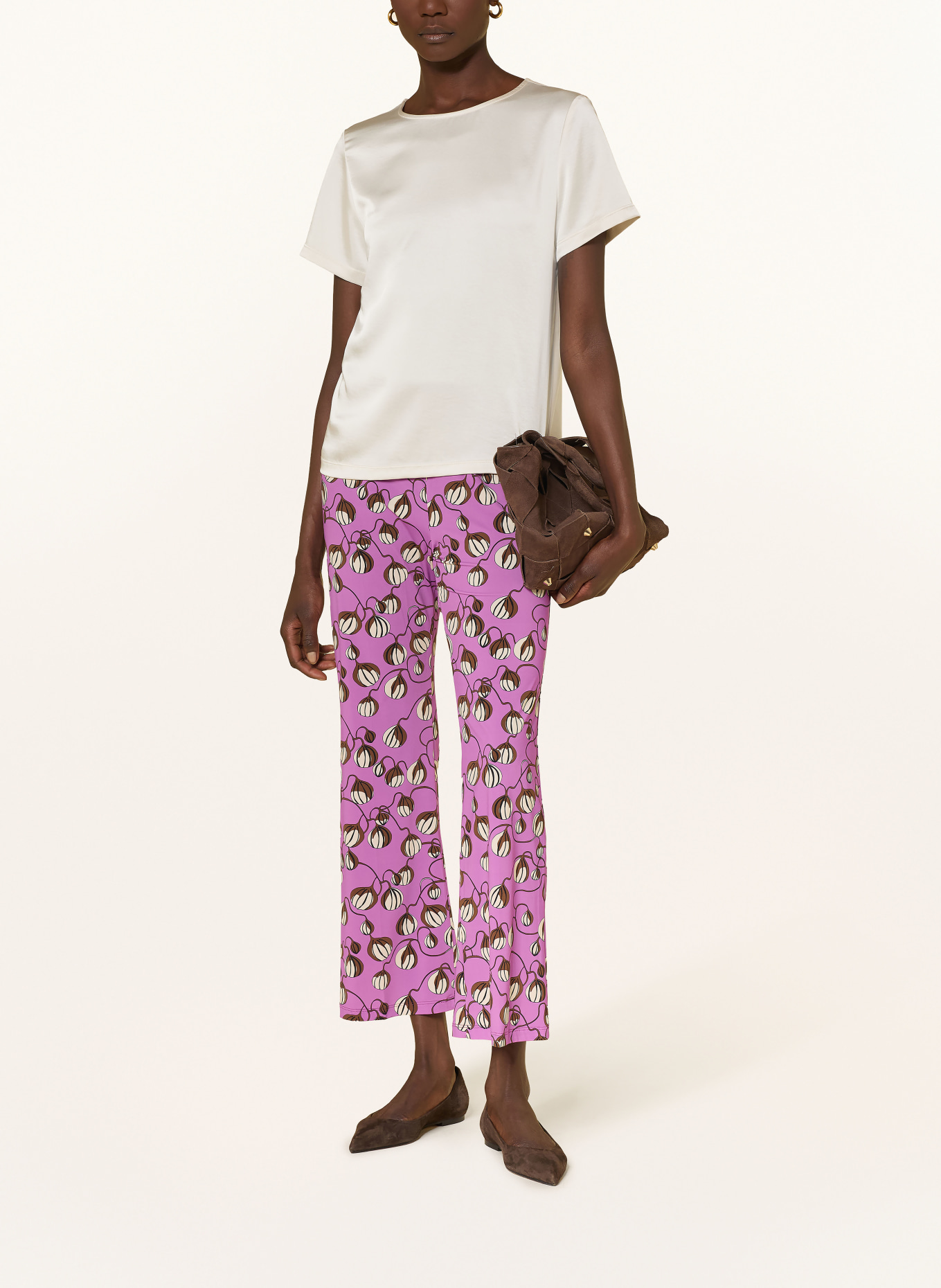 SIYU Bootcut-Hose aus Jersey: FUCHSIA / BRAUN / CREME