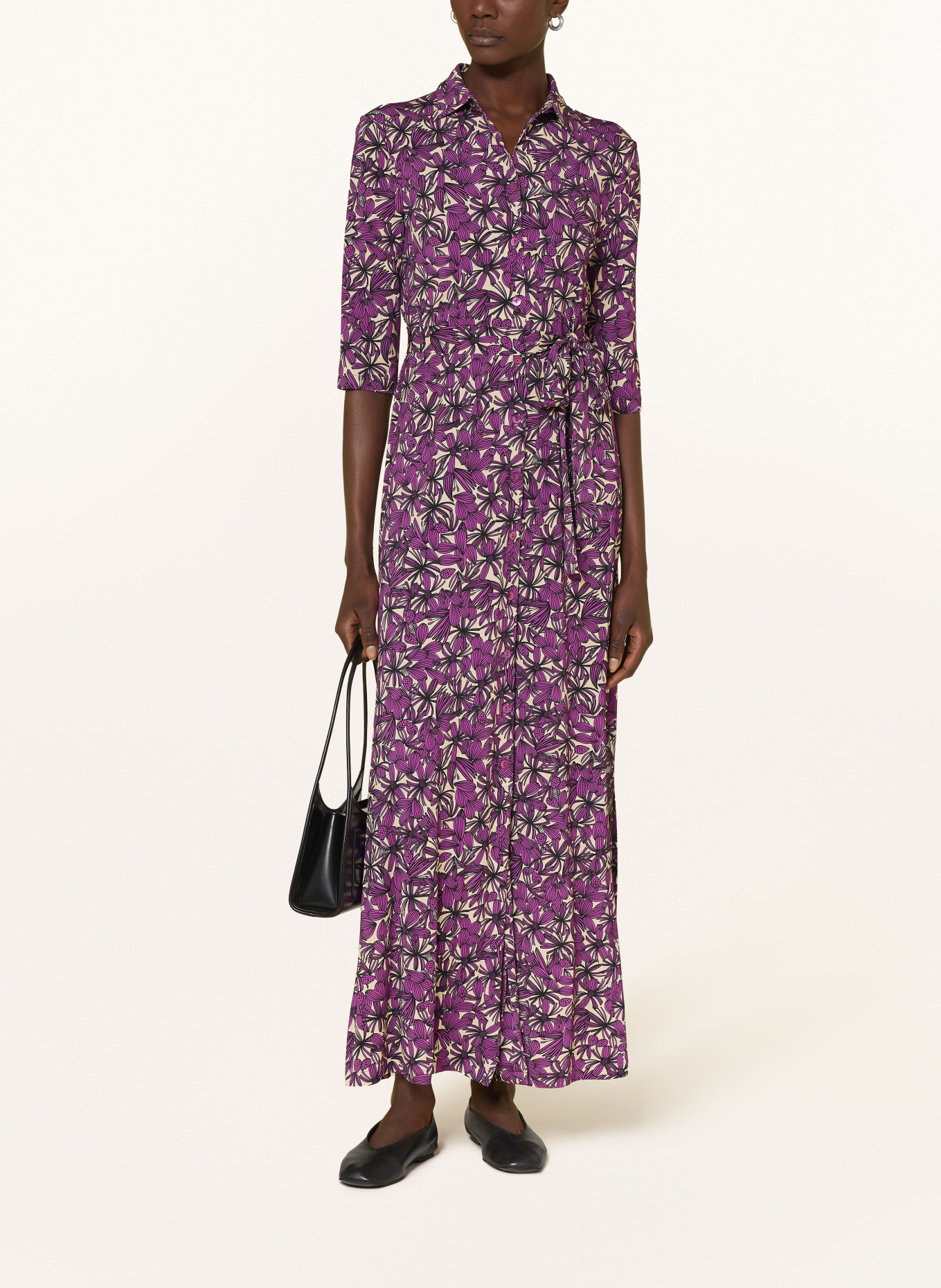 SIYU Shirt dress with 3/4 sleeves: BEIGE / PURPLE / BLACK