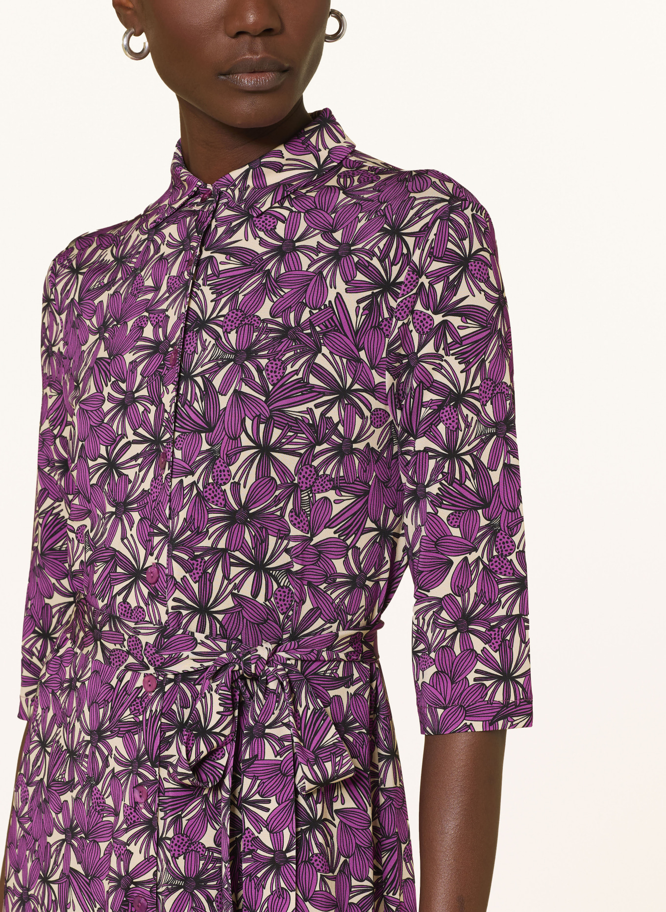 SIYU Shirt dress with 3/4 sleeves: BEIGE / PURPLE / BLACK