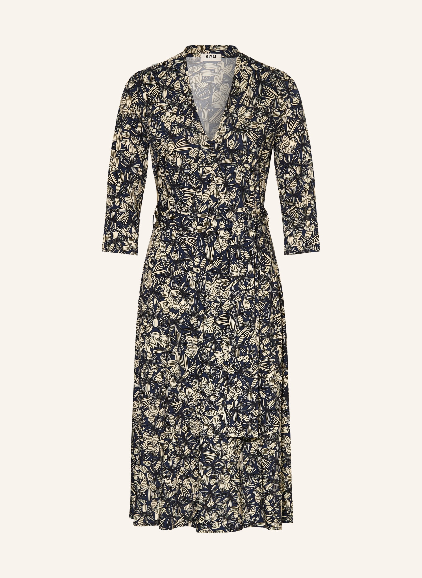 SIYU Kleid mit 3/4-Arm: BLAU / CREME / SCHWARZ