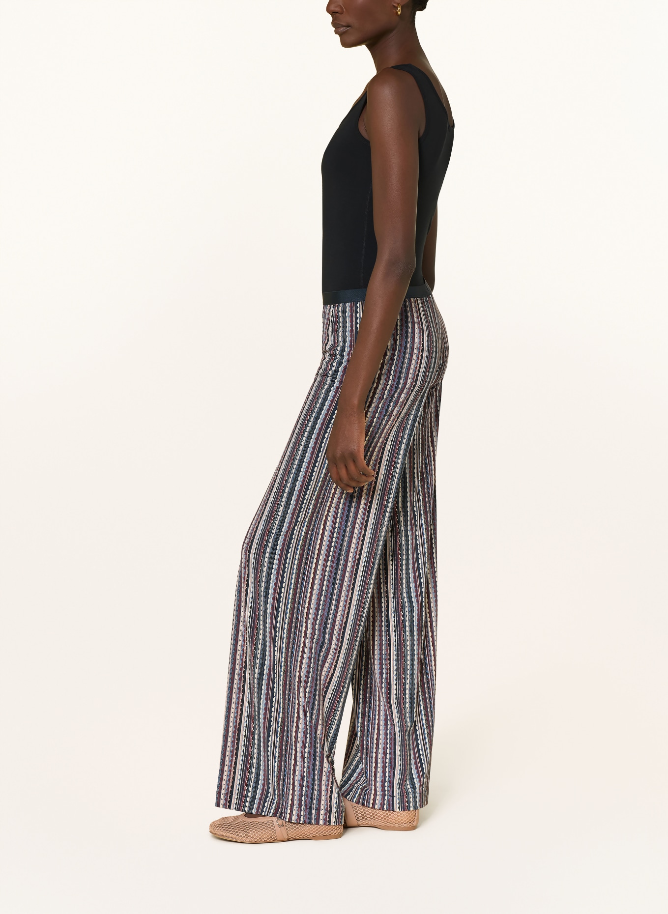 SIYU Marlenehose aus Jersey: DUNKELBLAU / CREME / LILA