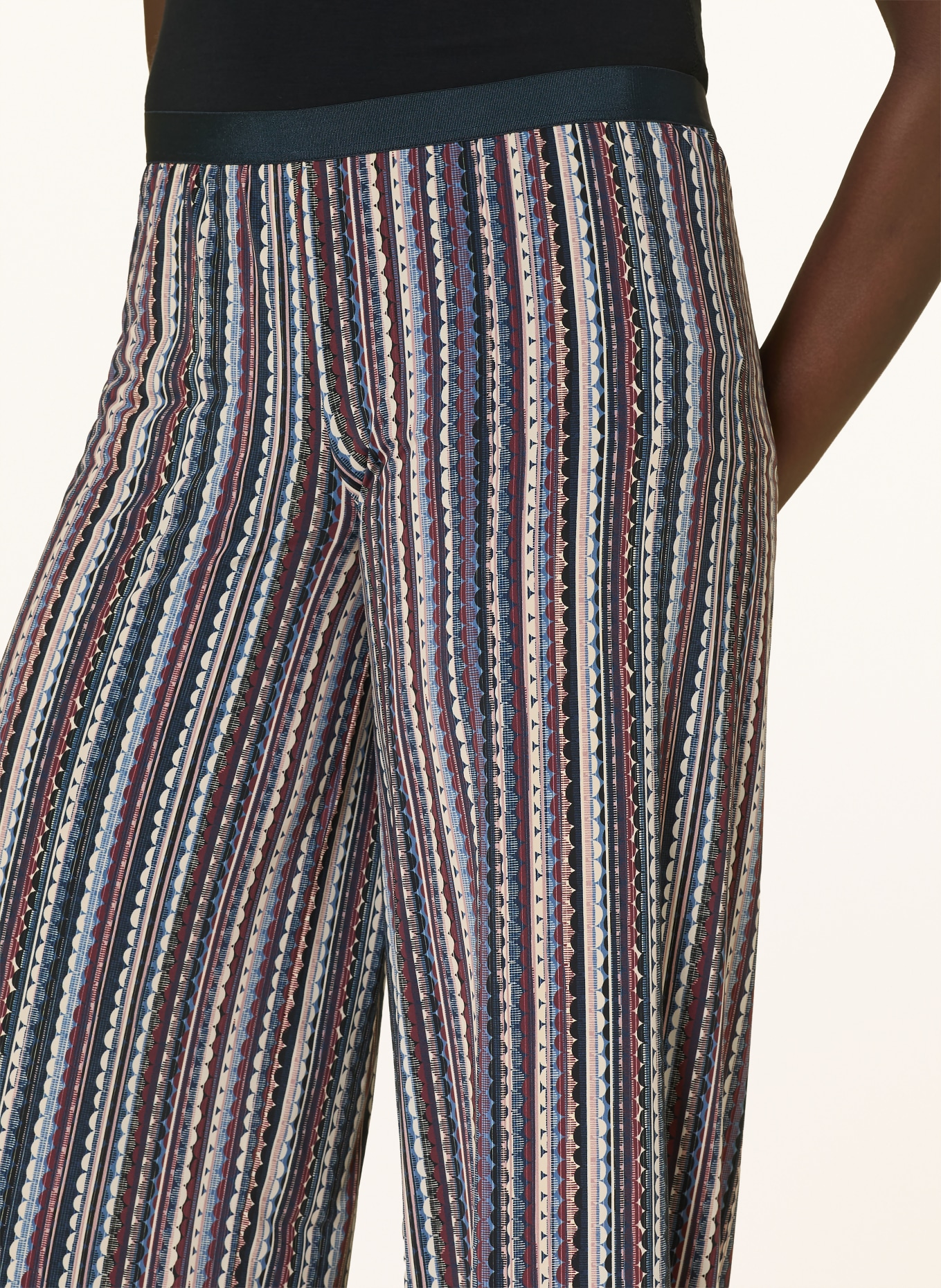 SIYU Marlenehose aus Jersey: DUNKELBLAU / CREME / LILA