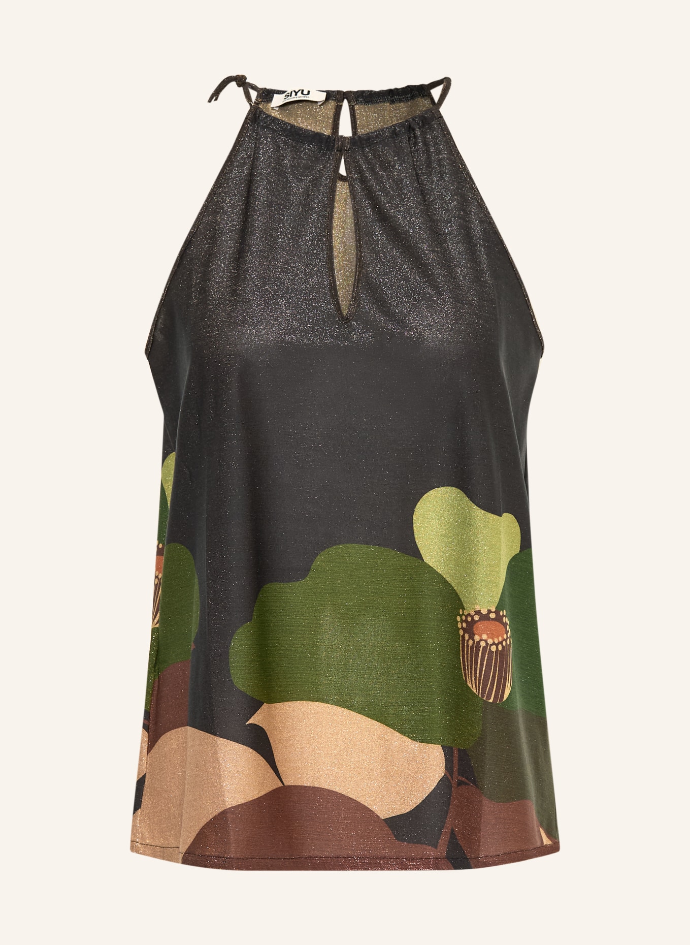 SIYU Top with glitter yarn: GREEN / GOLD / DARK GREEN