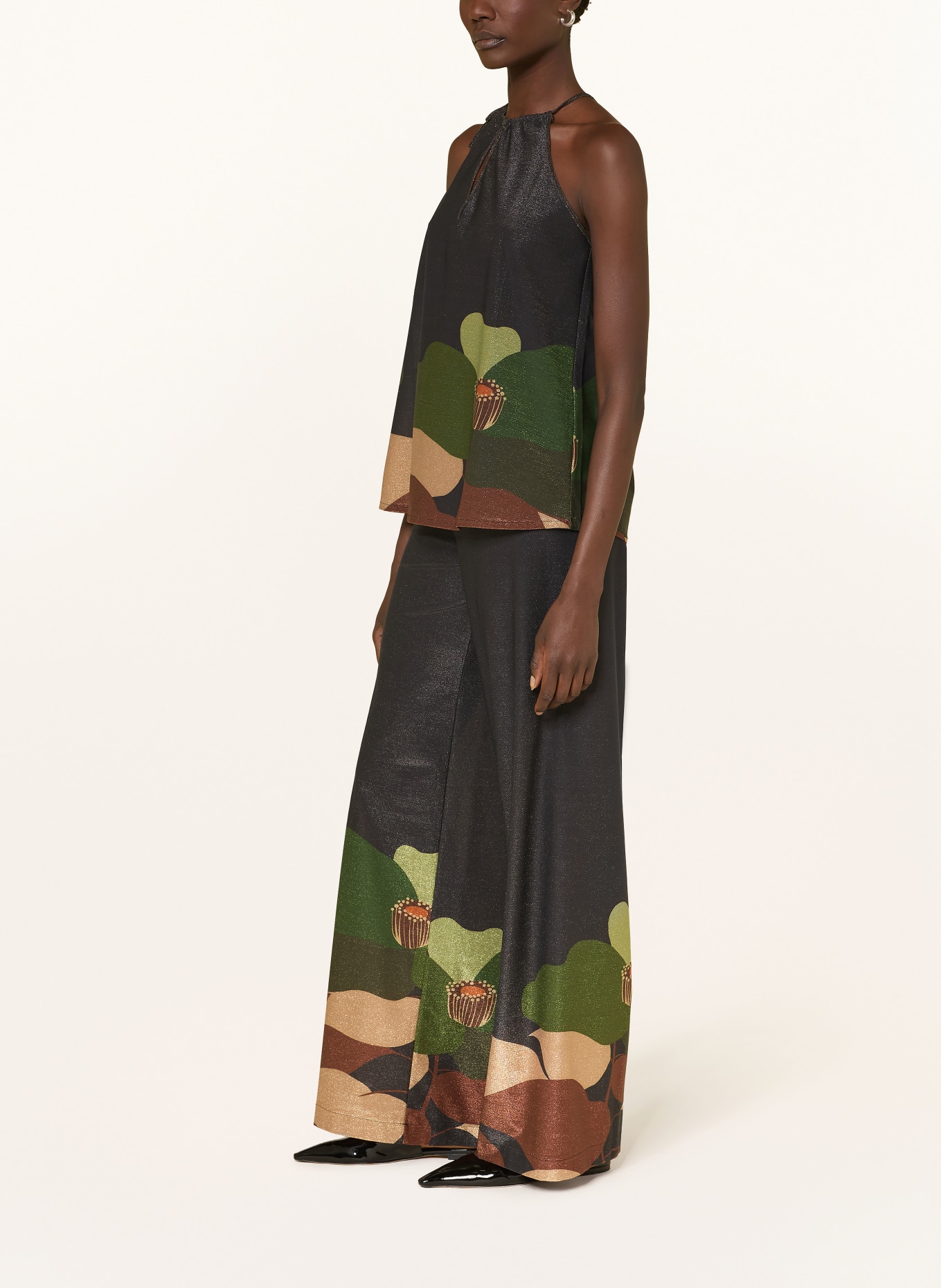 SIYU Marlenehose mit Glitzergarn: DUNKELGRAU / BRAUN / GRÜN