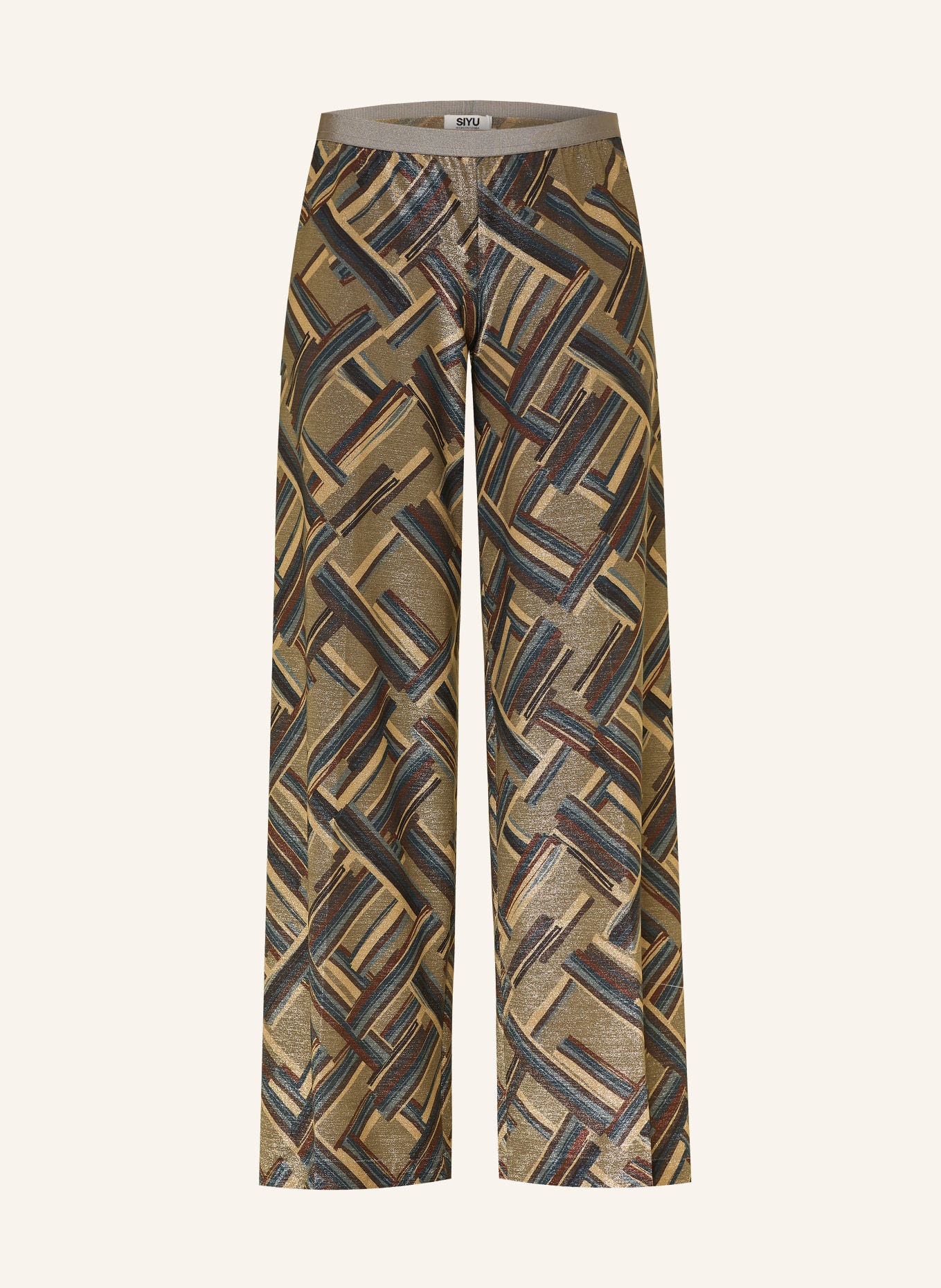 SIYU Marlenehose aus Jersey mit Glitzergarn: GOLD / BRAUN / PETROL