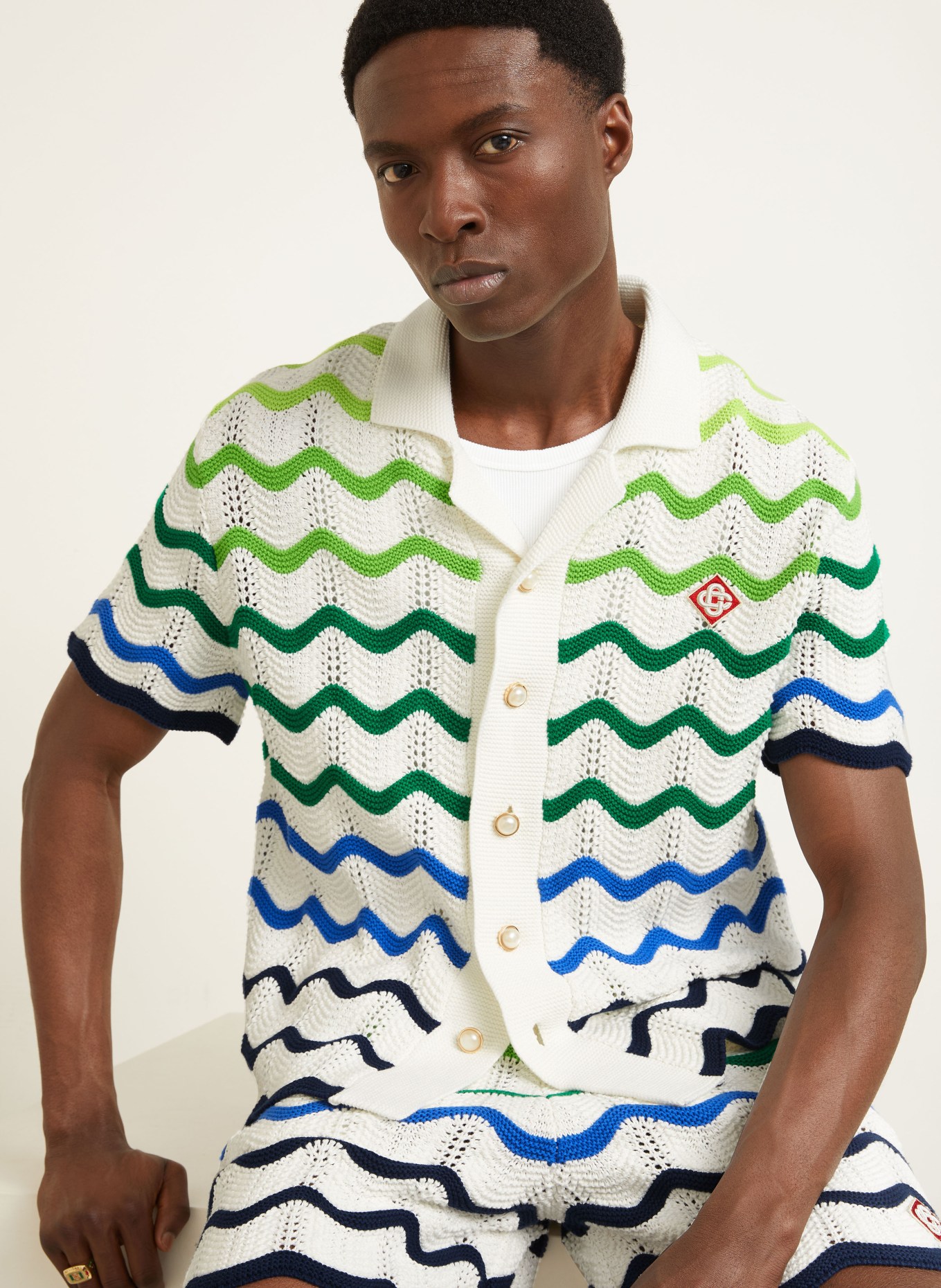 Casablanca Pletená košile Comfort-Fit: BÍLÁ / ZELENÁ / MODRÁ