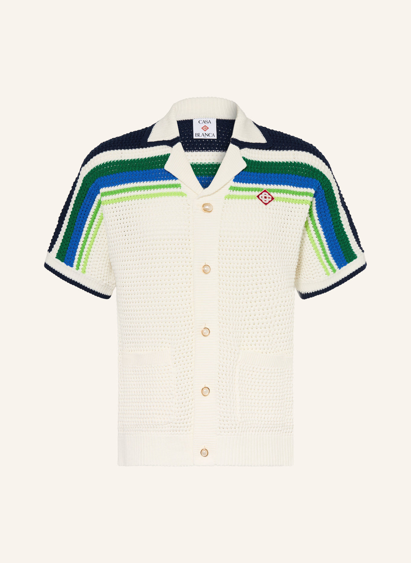 Casablanca Strick-Resorthemd Regular Fit: WEISS / GRÜN / BLAU