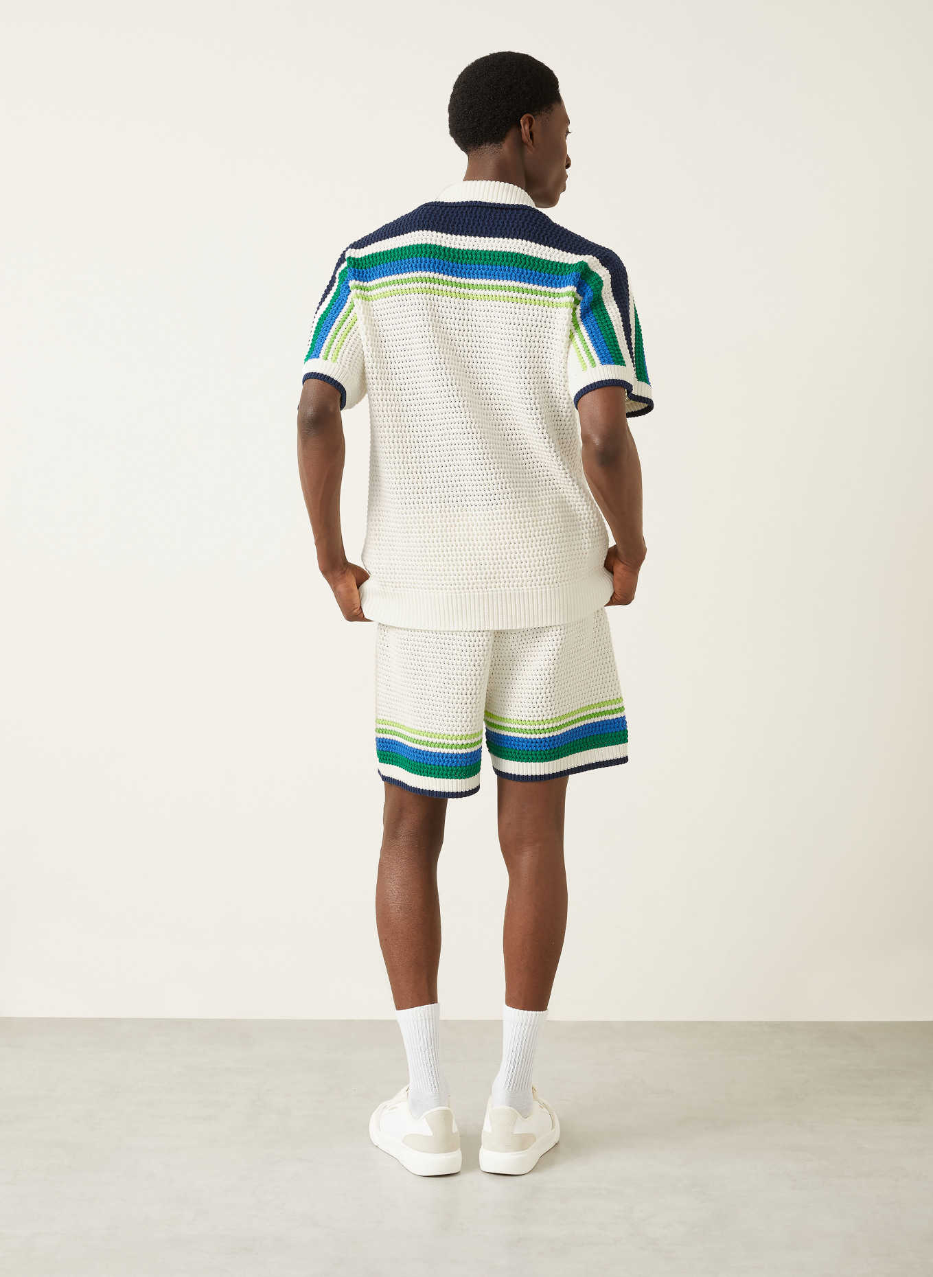 Casablanca Strick-Resorthemd Regular Fit: WEISS / GRÜN / BLAU