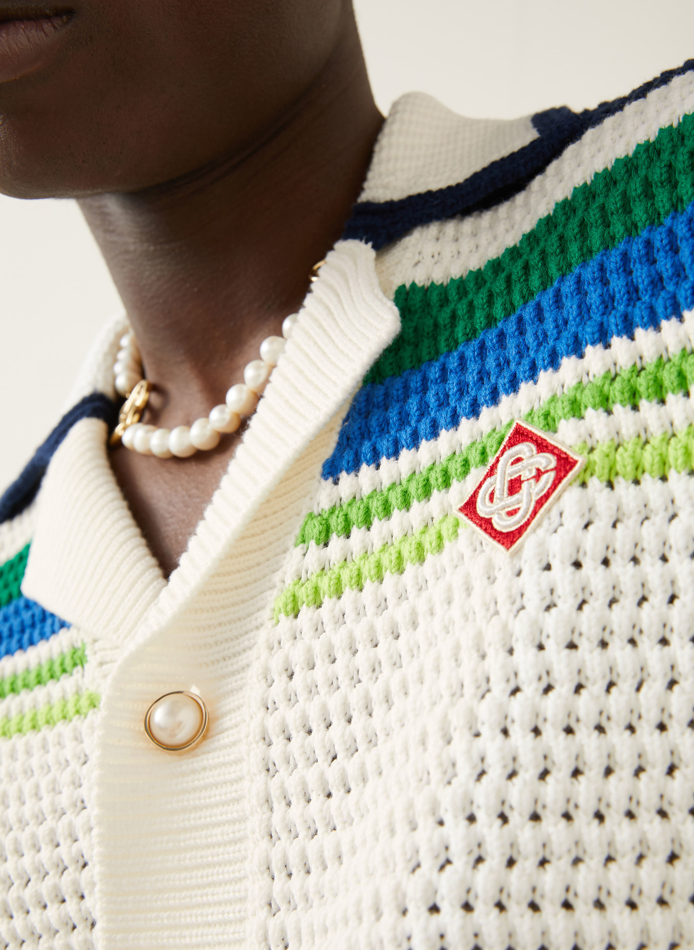 Casablanca Strick-Resorthemd Regular Fit: WEISS / GRÜN / BLAU