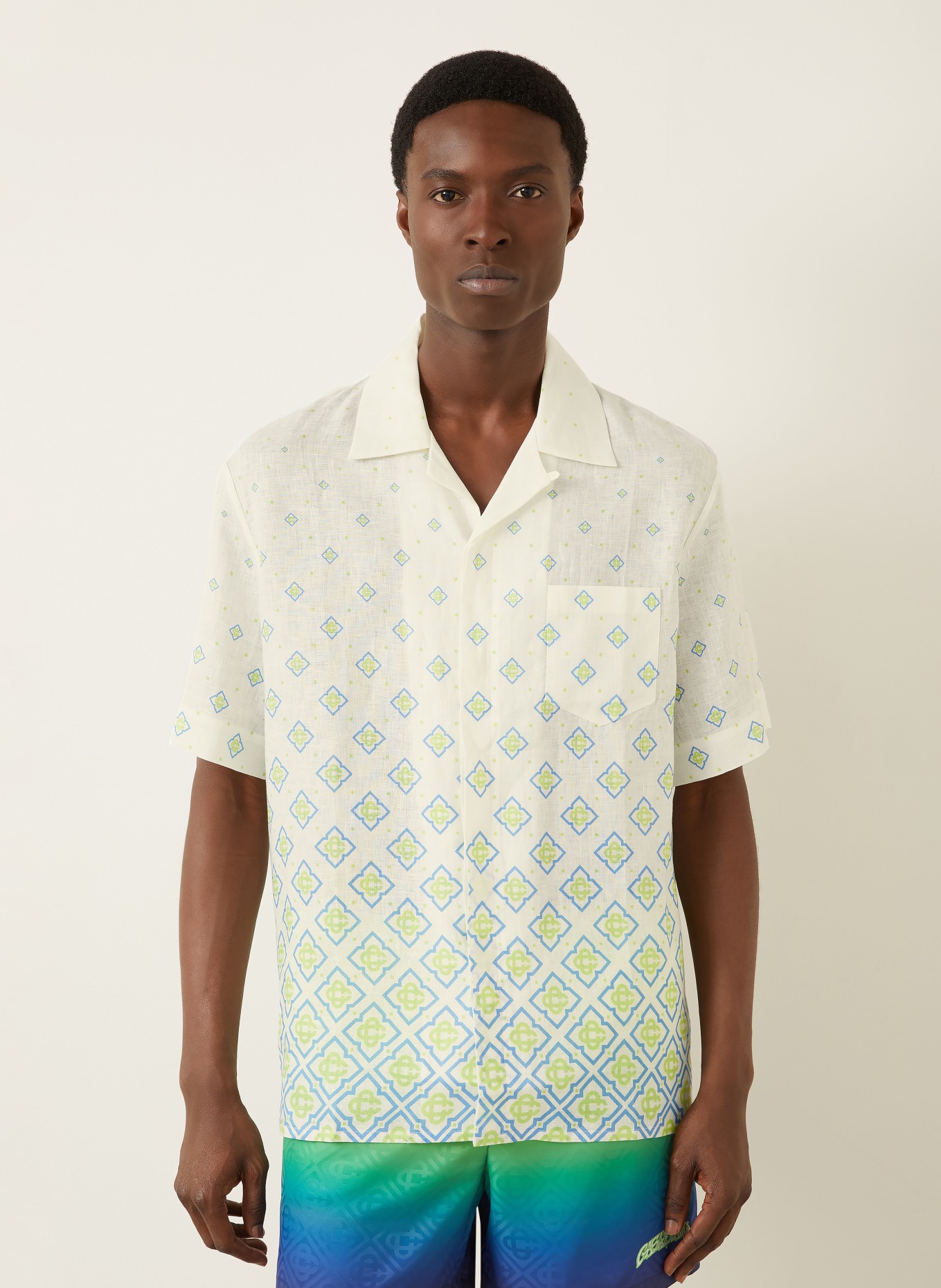 Casablanca Resorthemd Comfort Fit aus Leinen: WEISS / HELLGRÜN / BLAU