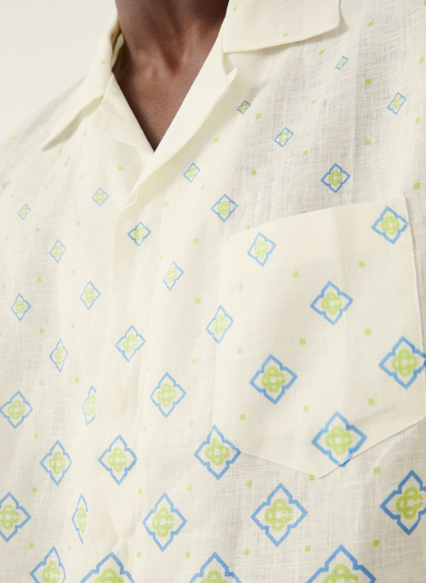 Casablanca Resorthemd Comfort Fit aus Leinen: WEISS / HELLGRÜN / BLAU