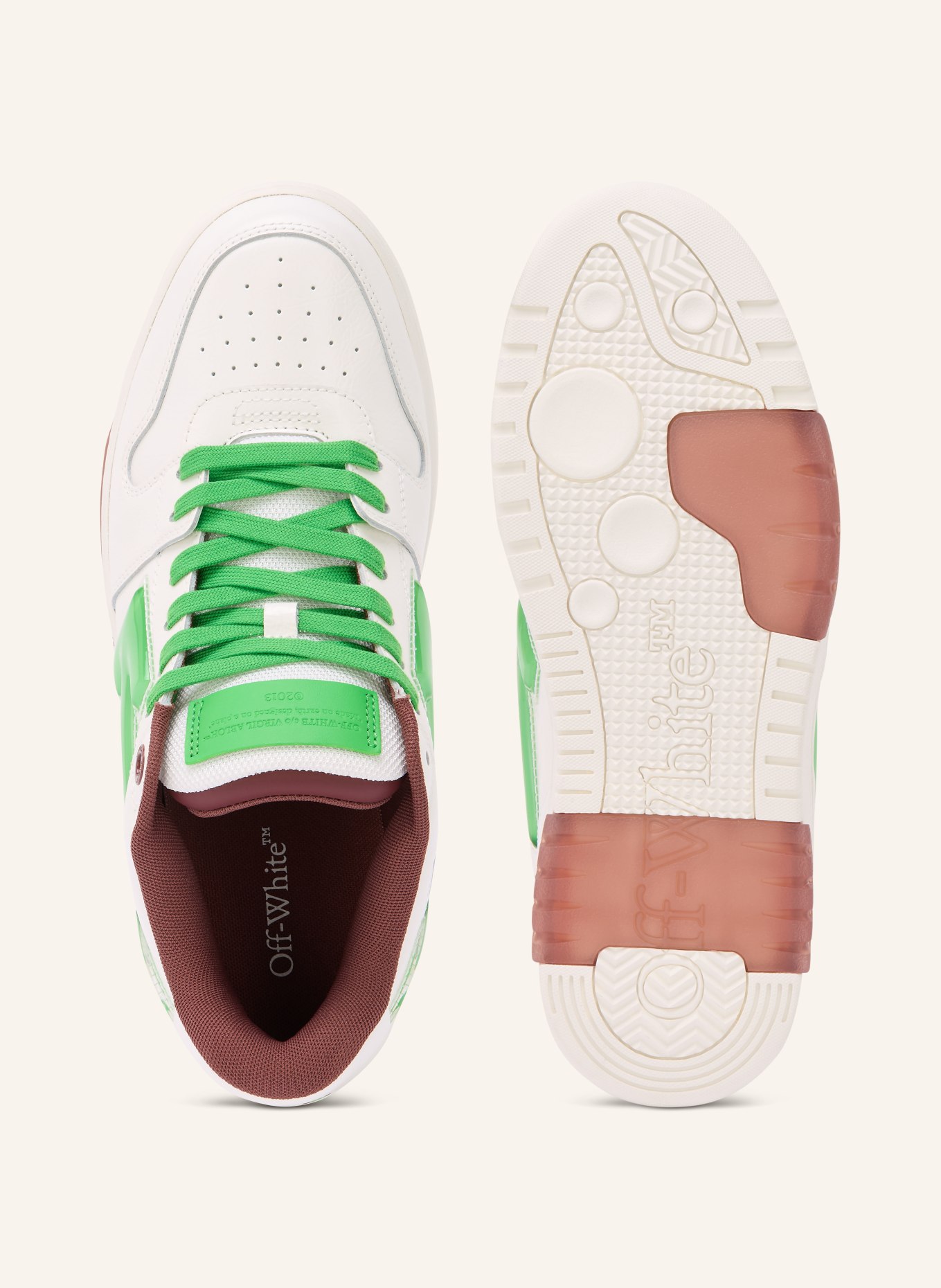 Off-White Sneaker OUT OF OFFICE: WEISS / BRAUN / NEONGRÜN