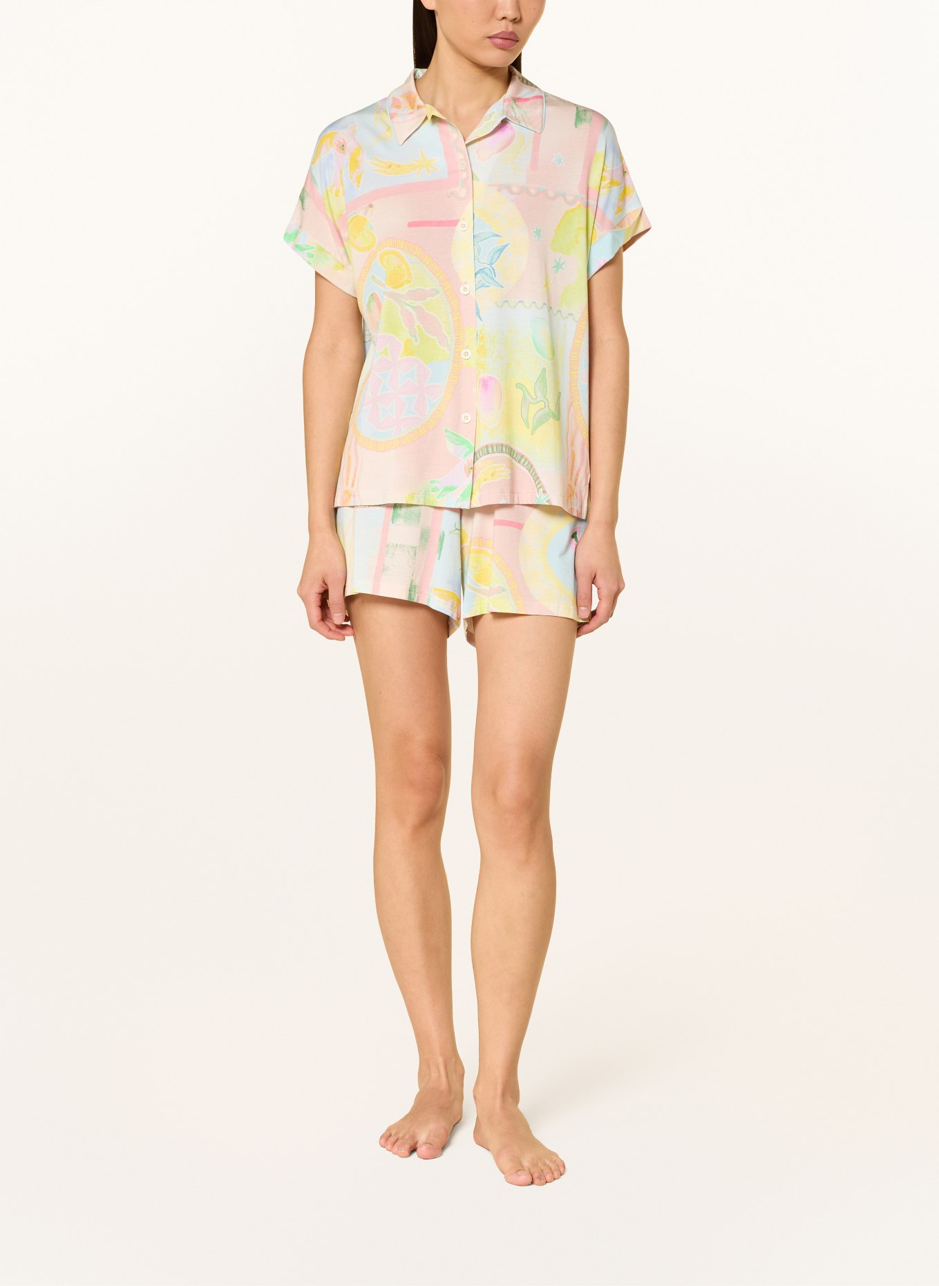 mey Shorty-Schlafanzug Serie MYSTIC VOYGE: HELLBLAU / ROSA / GELB