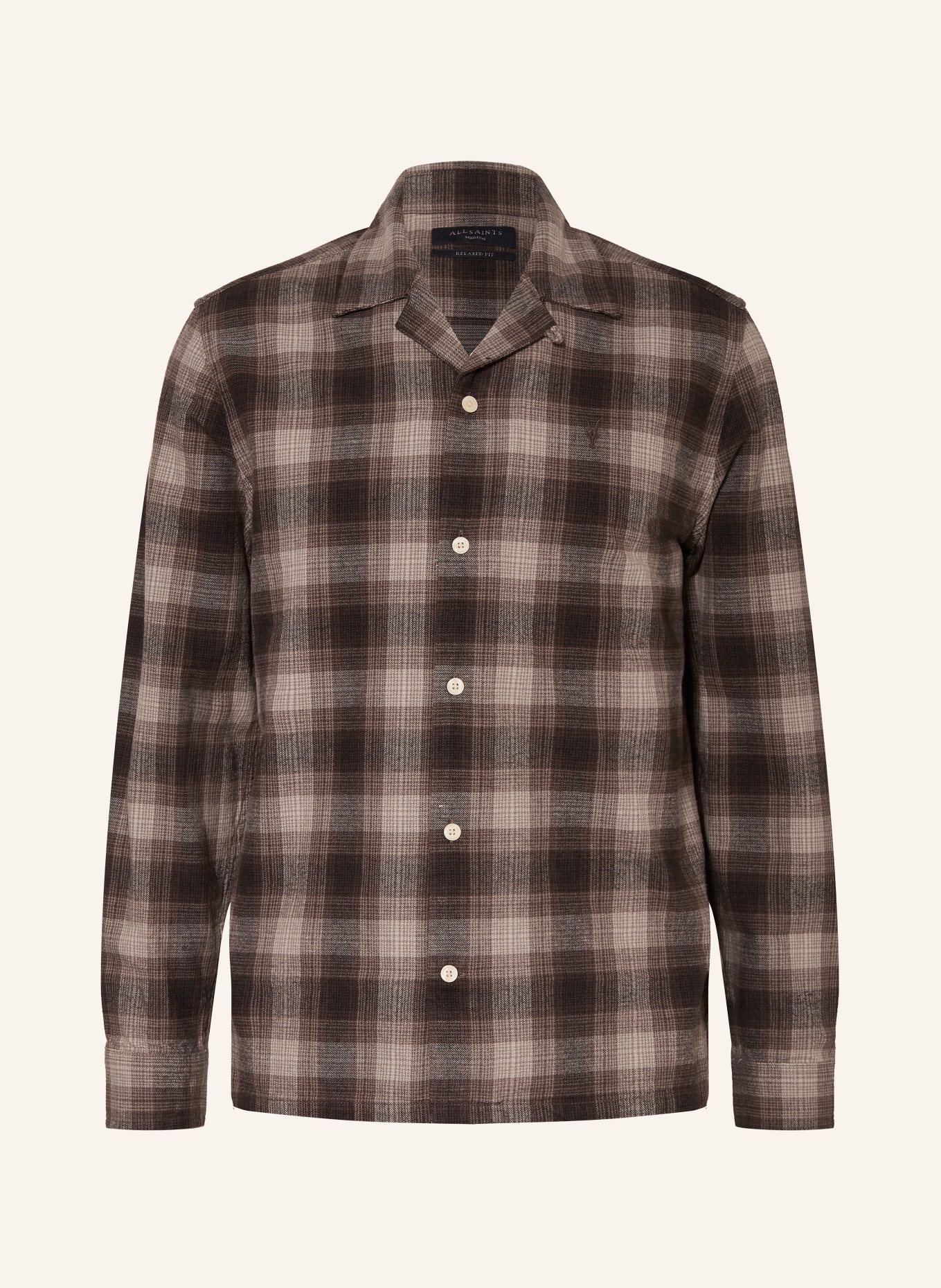 ALLSAINTS INIKO Relaxed Fit Flannel Shirt: TAUPE / DARK BROWN
