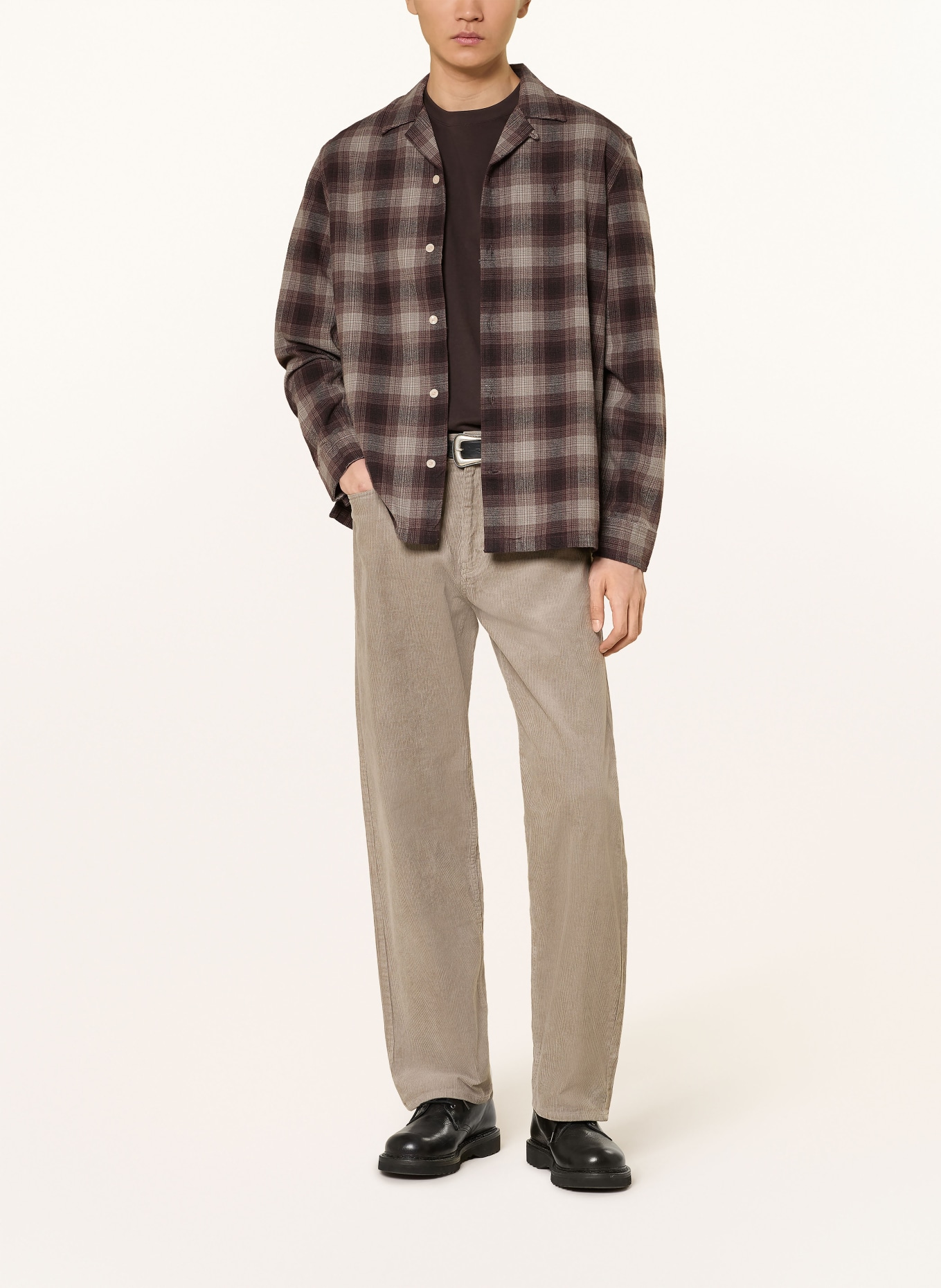 ALLSAINTS INIKO Relaxed Fit Flannel Shirt: TAUPE / DARK BROWN