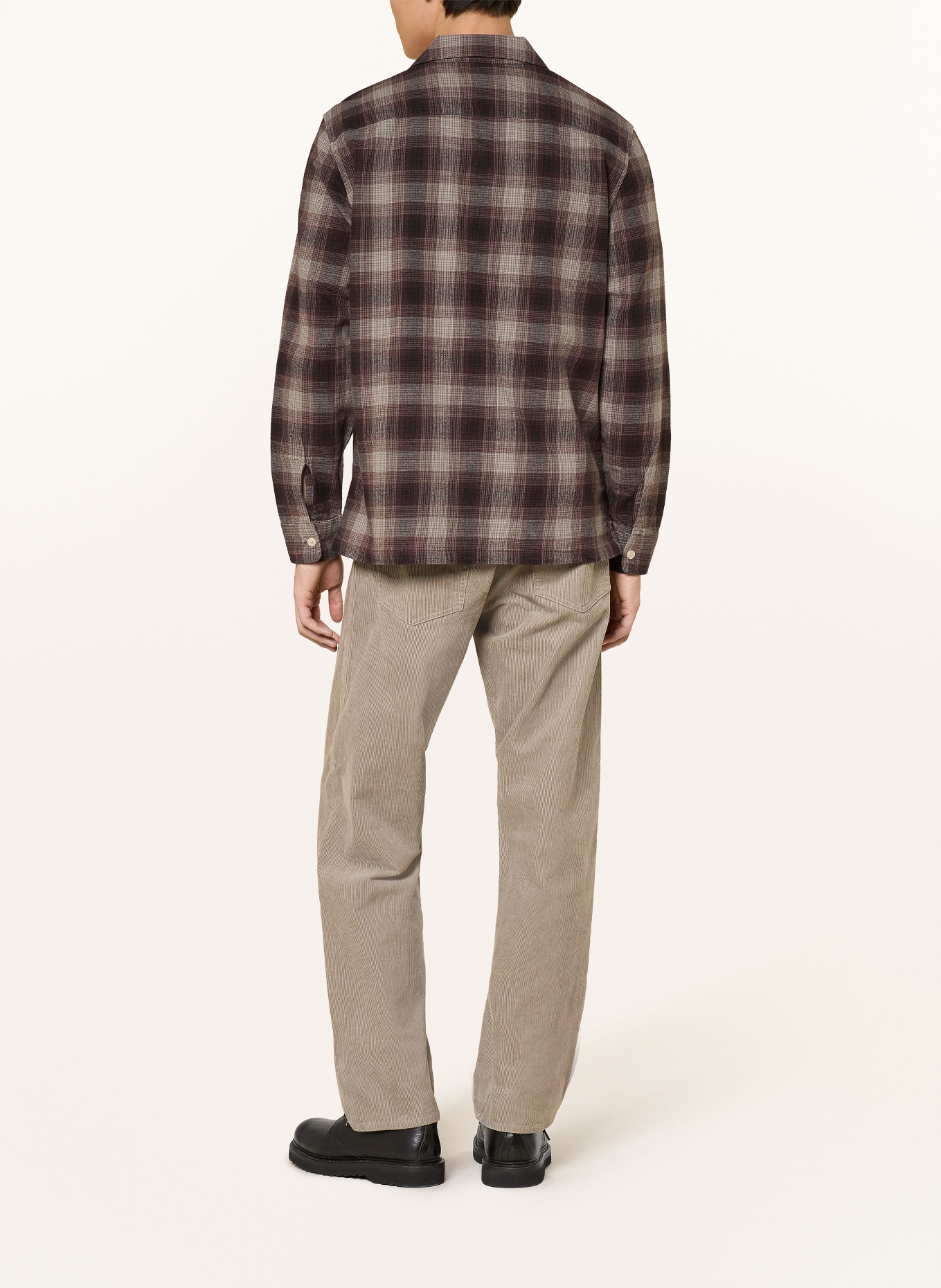 ALLSAINTS INIKO Relaxed Fit Flannel Shirt: TAUPE / DARK BROWN