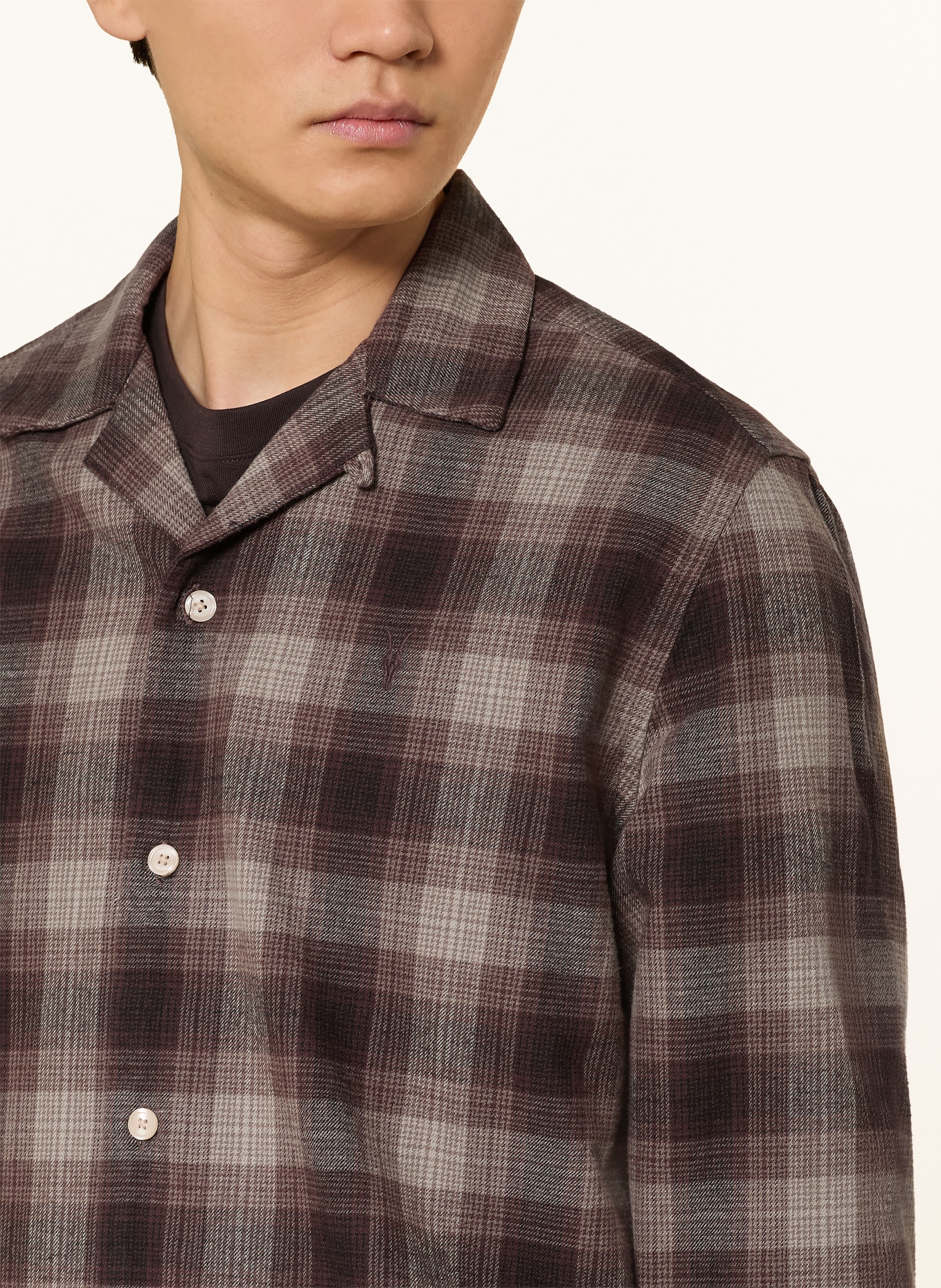 ALLSAINTS INIKO Relaxed Fit Flannel Shirt: TAUPE / DARK BROWN