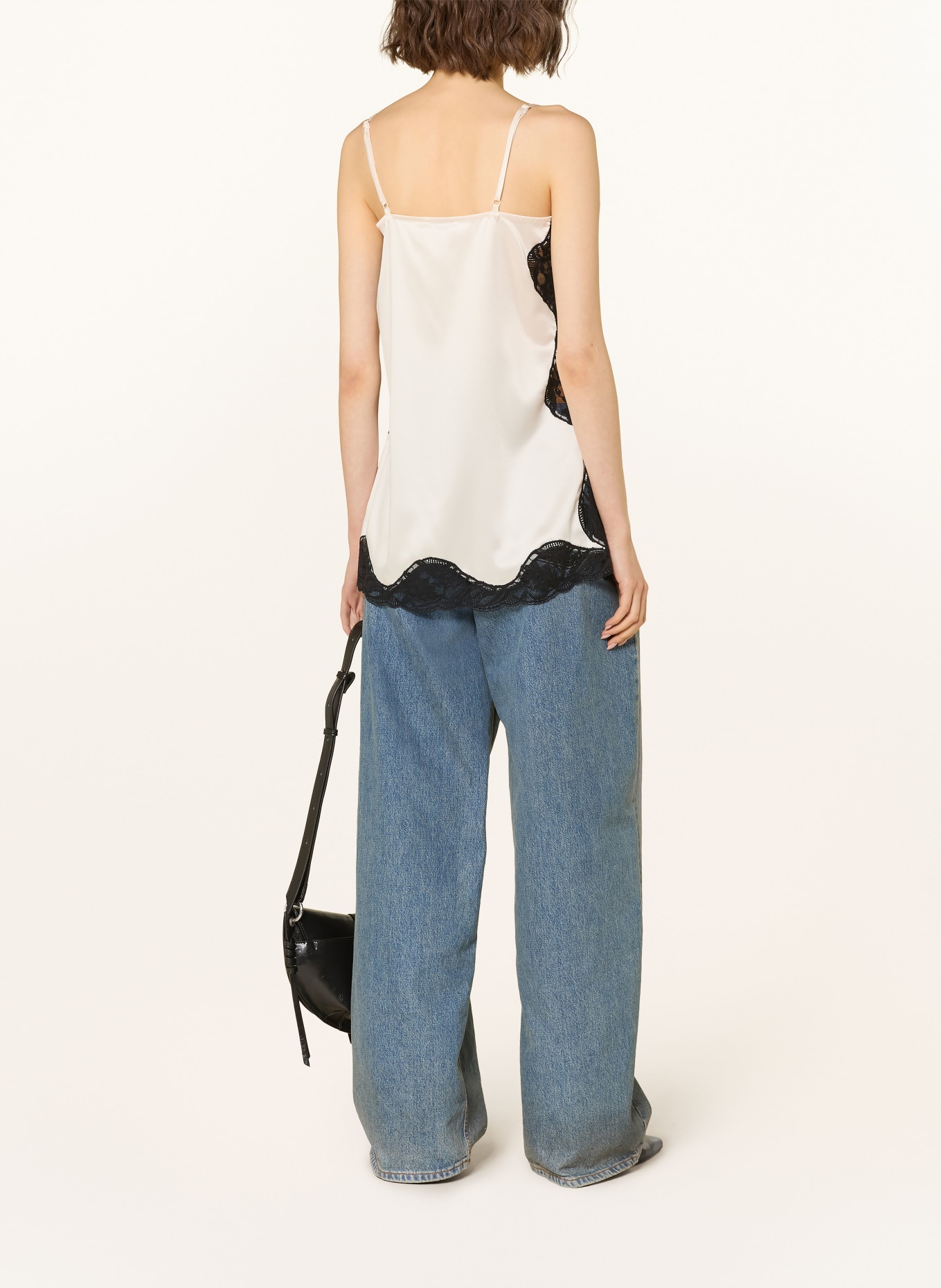 MRS & HUGS Saténové tričko s krajkou: KRÉMOVÁ / ČERNÁ