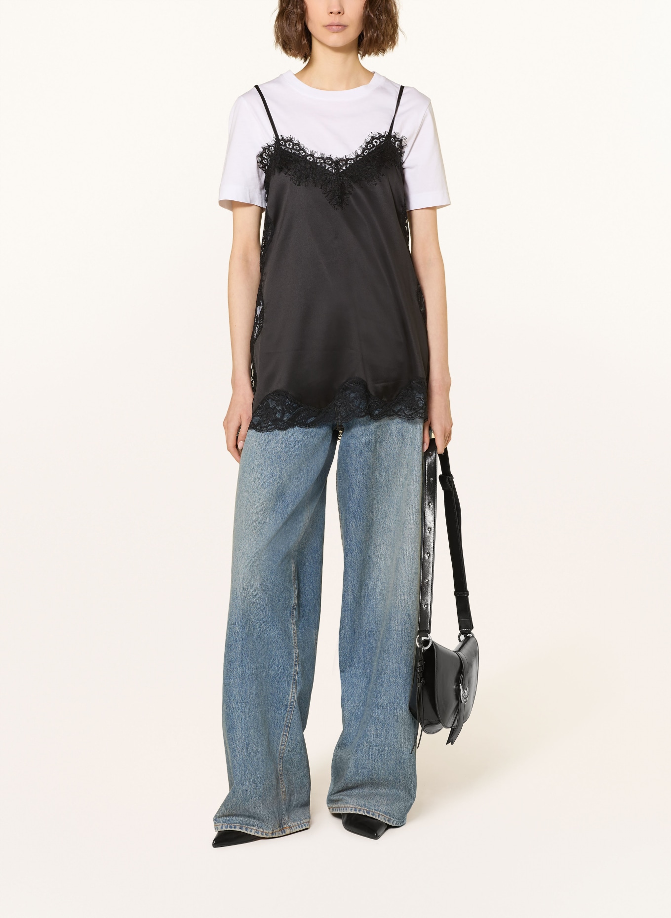 MRS & HUGS Satin top with lace: BLACK