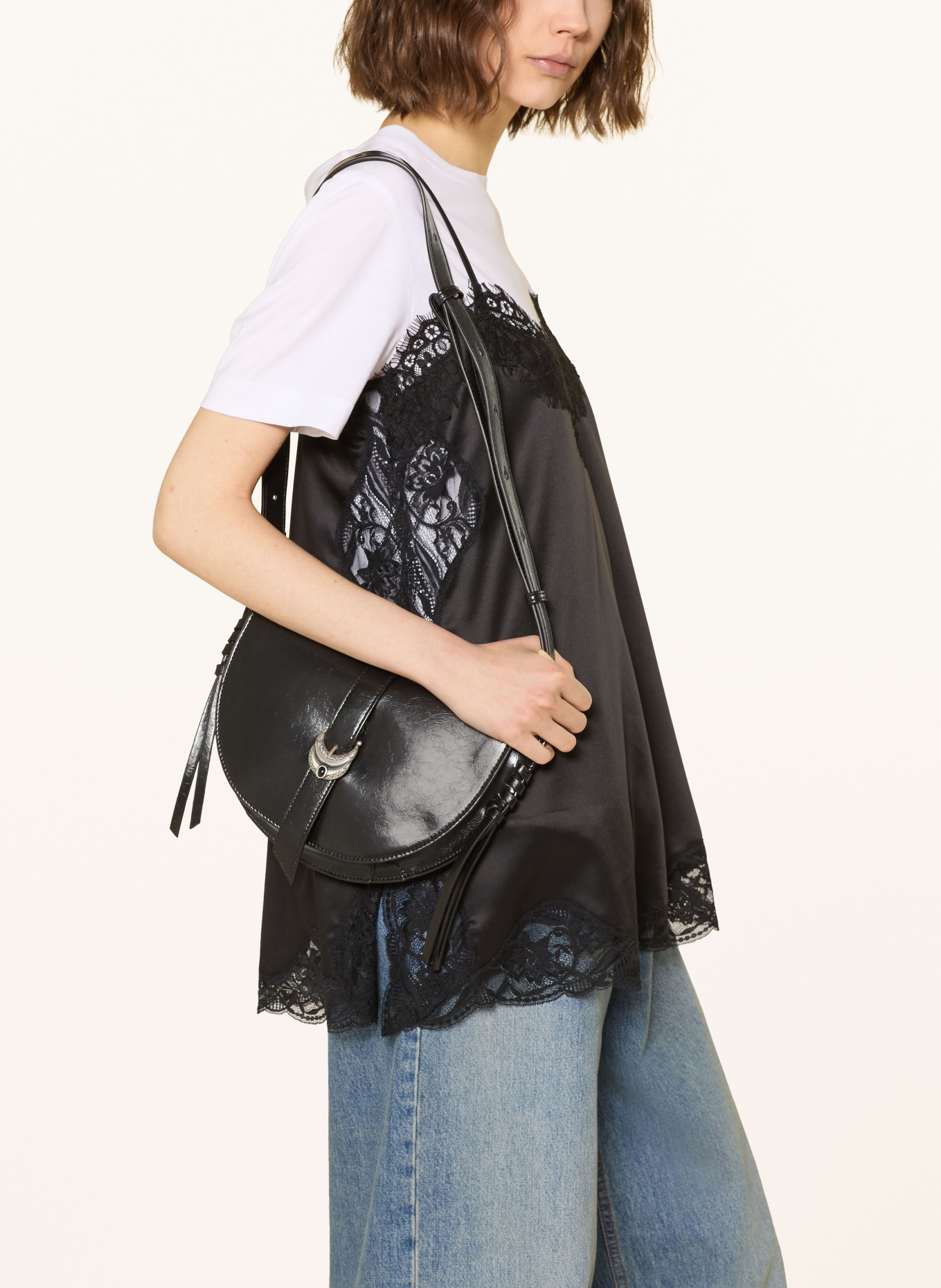 MRS & HUGS Satin top with lace: BLACK