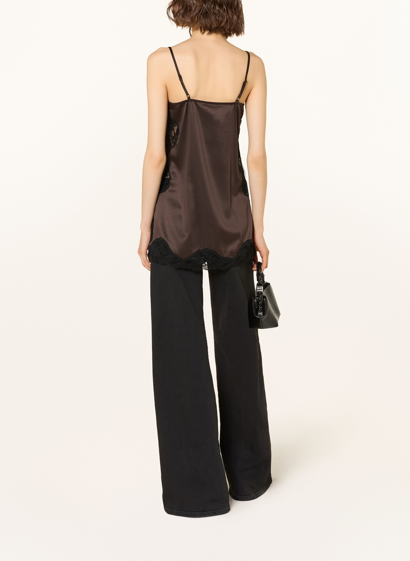 MRS & HUGS Satin top with lace: DARK BROWN / BLACK