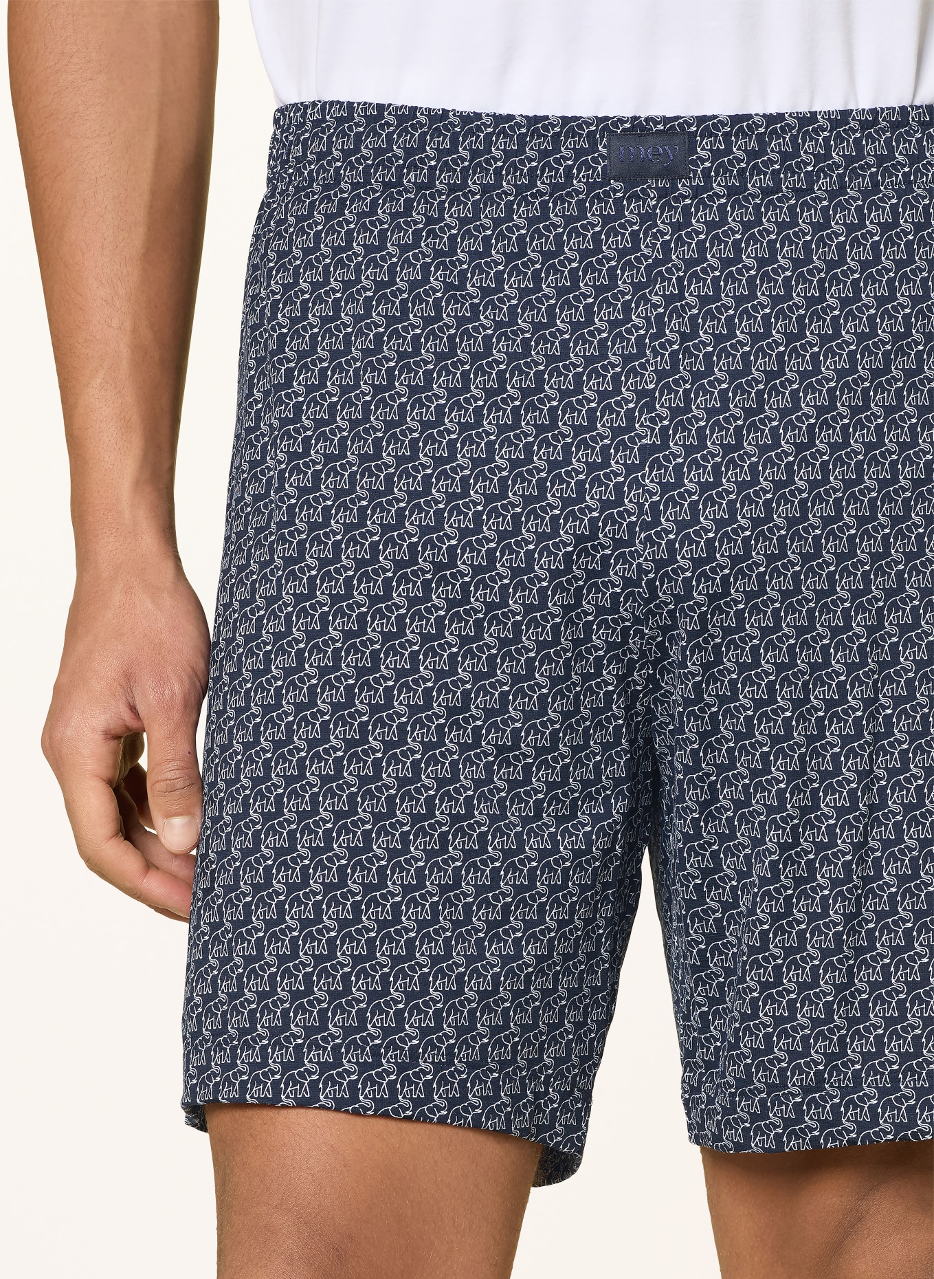 mey Schlafshorts Serie ELEPHANT WALK: DUNKELBLAU / WEISS
